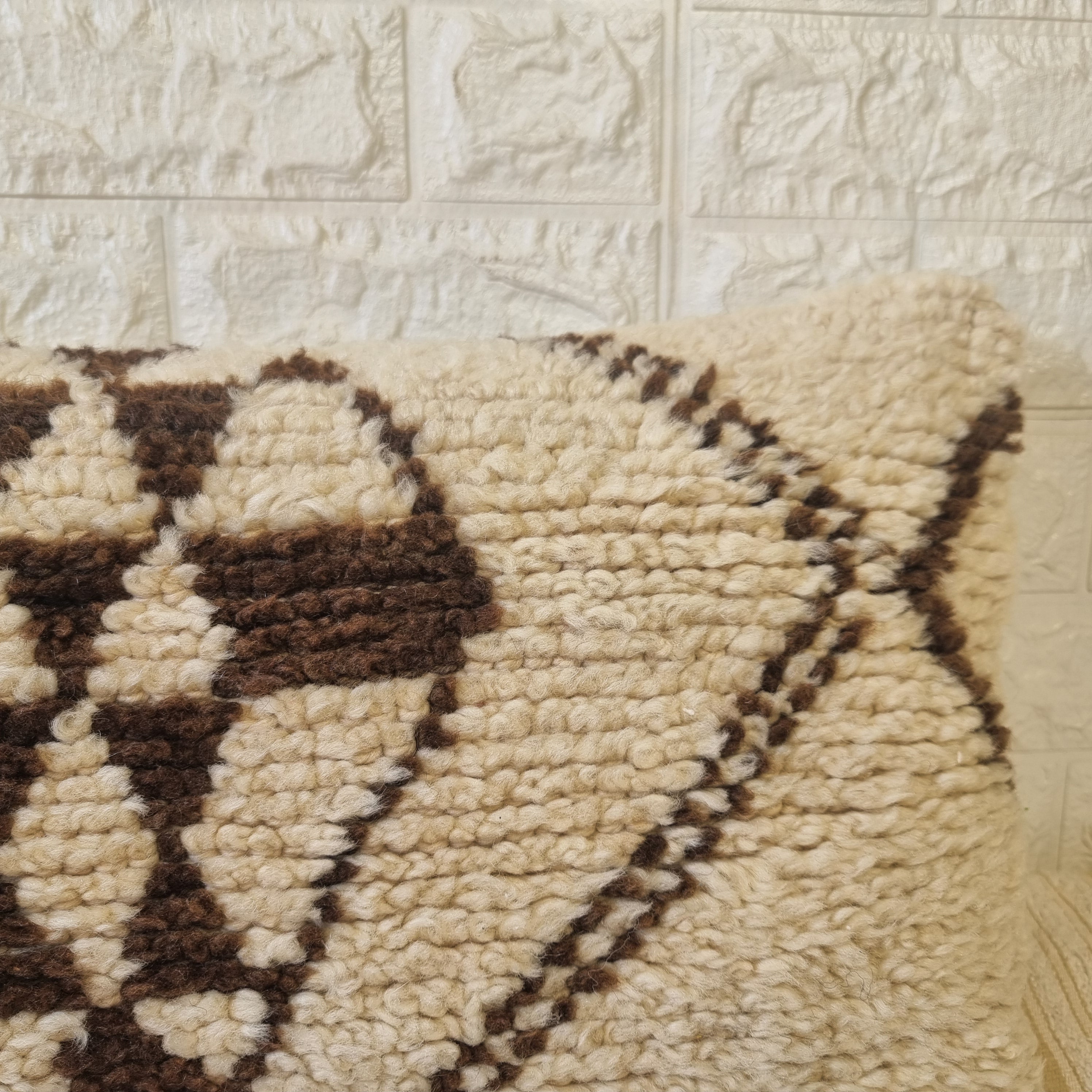 Authentic Moroccan Wool Lumbar Pillow Cover 35x70 cm | Natural Azilal Geometric Cushion | Boho handwoven Throw Pillow Case MoroccanBazzArts