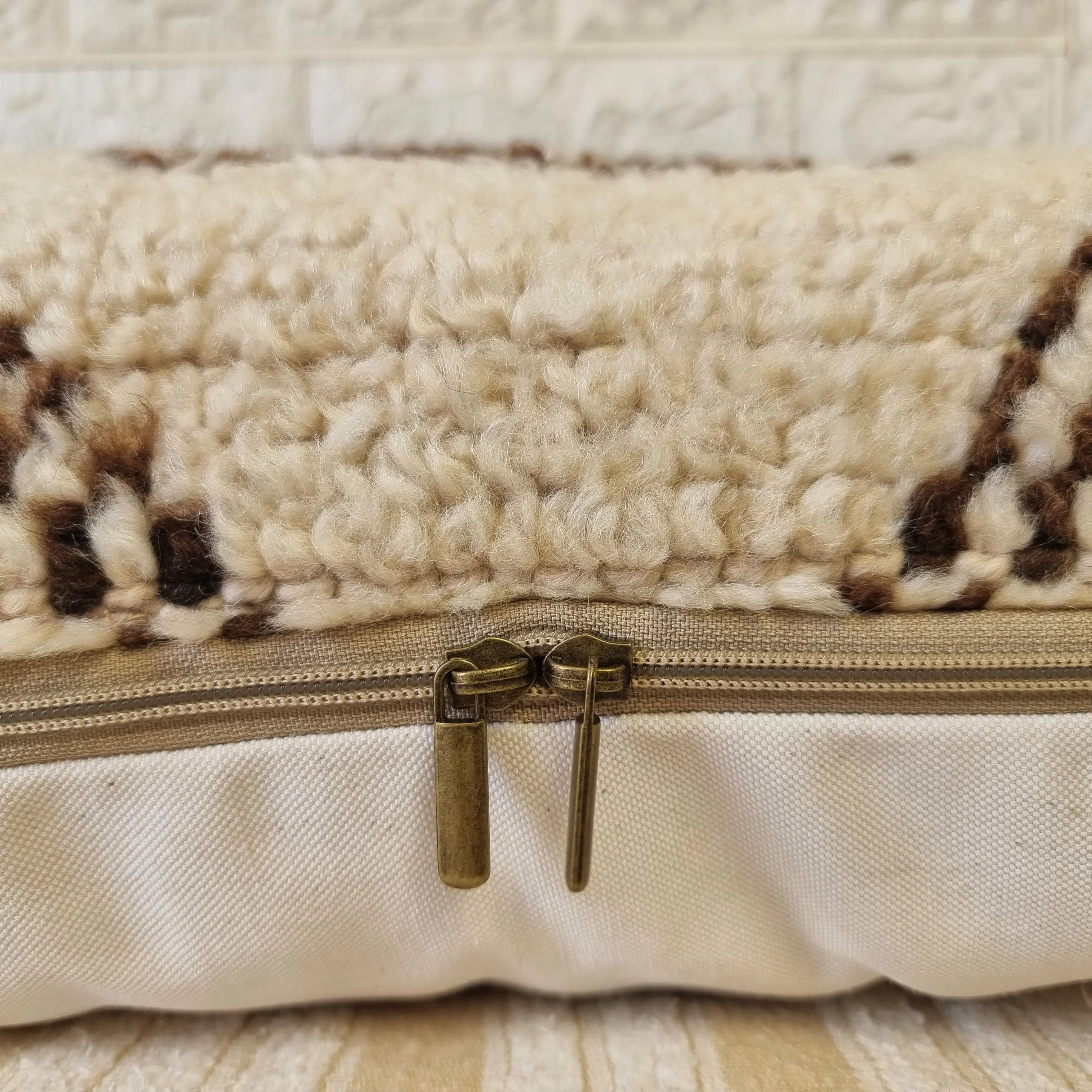 Authentic Moroccan Wool Lumbar Pillow Cover 35x70 cm | Natural Azilal Geometric Cushion | Boho handwoven Throw Pillow Case MoroccanBazzArts