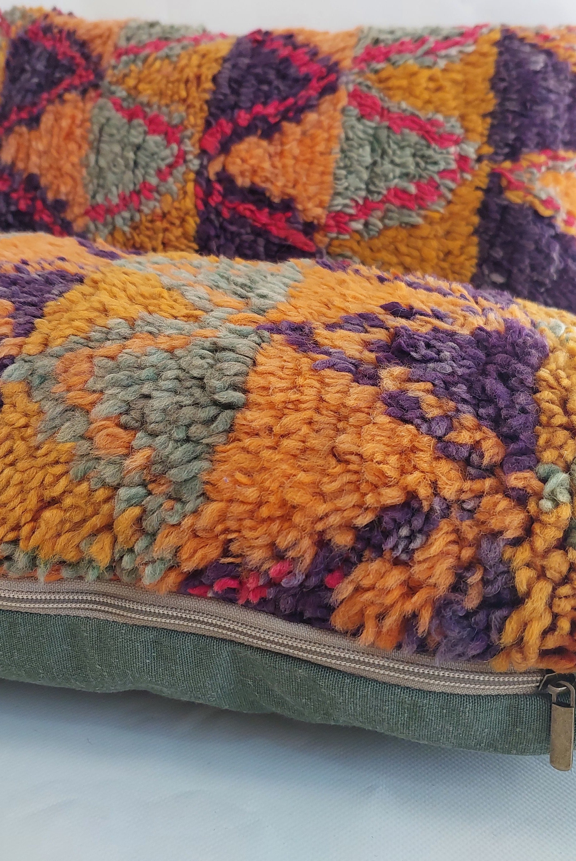 Aït Bou Ichaouen Moroccan Pillow - Handmade Berber Wool Cushion 14x24 - Vintage Colorful Boho Lumbar Pillow - Authentic Tribal Moroccan Deco MoroccanBazzArts