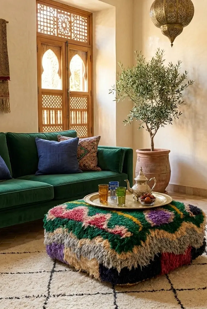 Colorful Vintage Berber Floor Cushion | Upcycled Handloomed Cotton Pouf | Boho Moroccan Seating MoroccanBazzArts