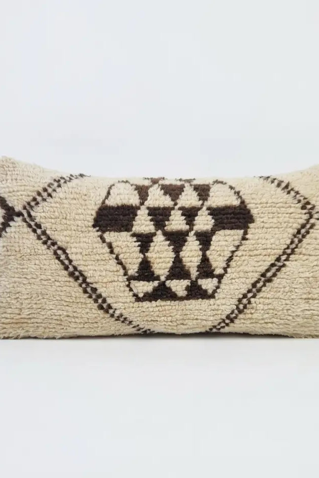 Authentic Moroccan Wool Lumbar Pillow Cover 35x70 cm | Natural Azilal Geometric Cushion | Boho handwoven Throw Pillow Case MoroccanBazzArts