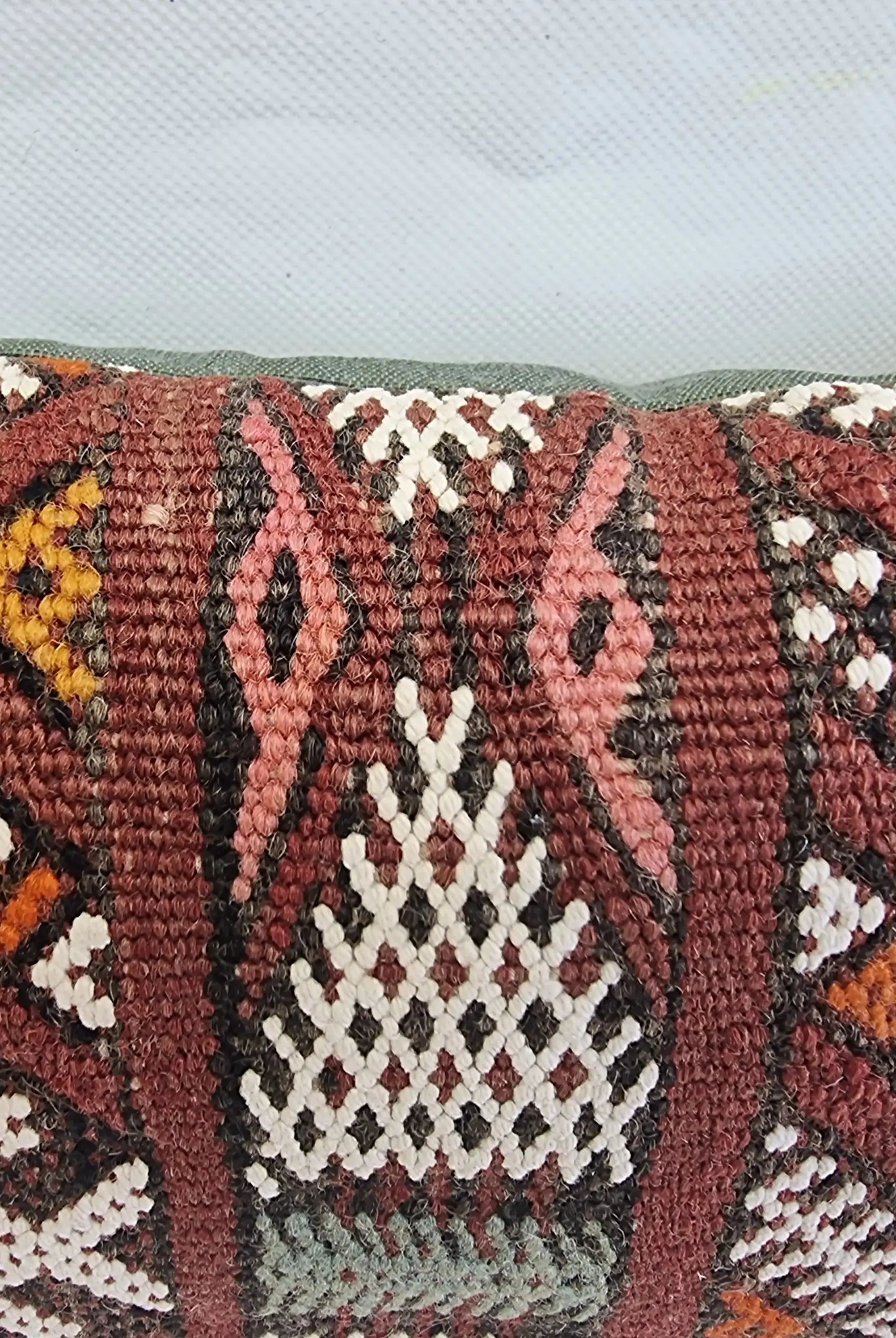 Authentic Moroccan Kilim Lumbar Pillow Cover 12x21" | Burgundy Geometric Boho Cushion | Handwoven Berber Tribal Throw Pillow 32x55cm MoroccanBazzArts