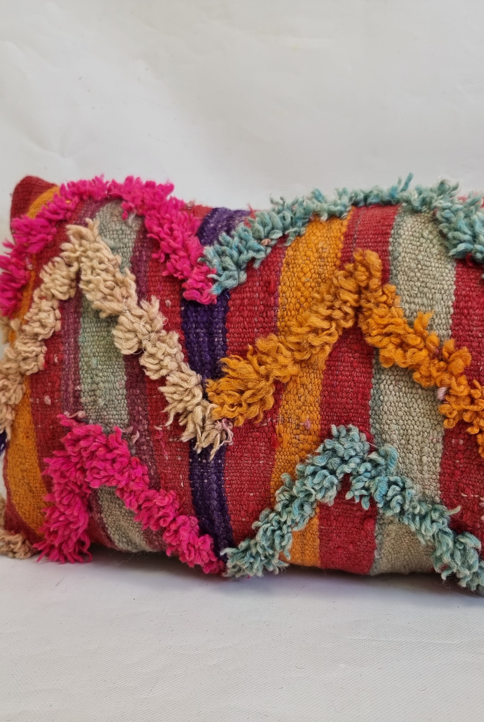Vintage Authentic Talsint Lumbar Pillow Cover 13"x31" | Colorful Moroccan Berber knotted Cushion | Handmade Boho Decor MoroccanBazzArts