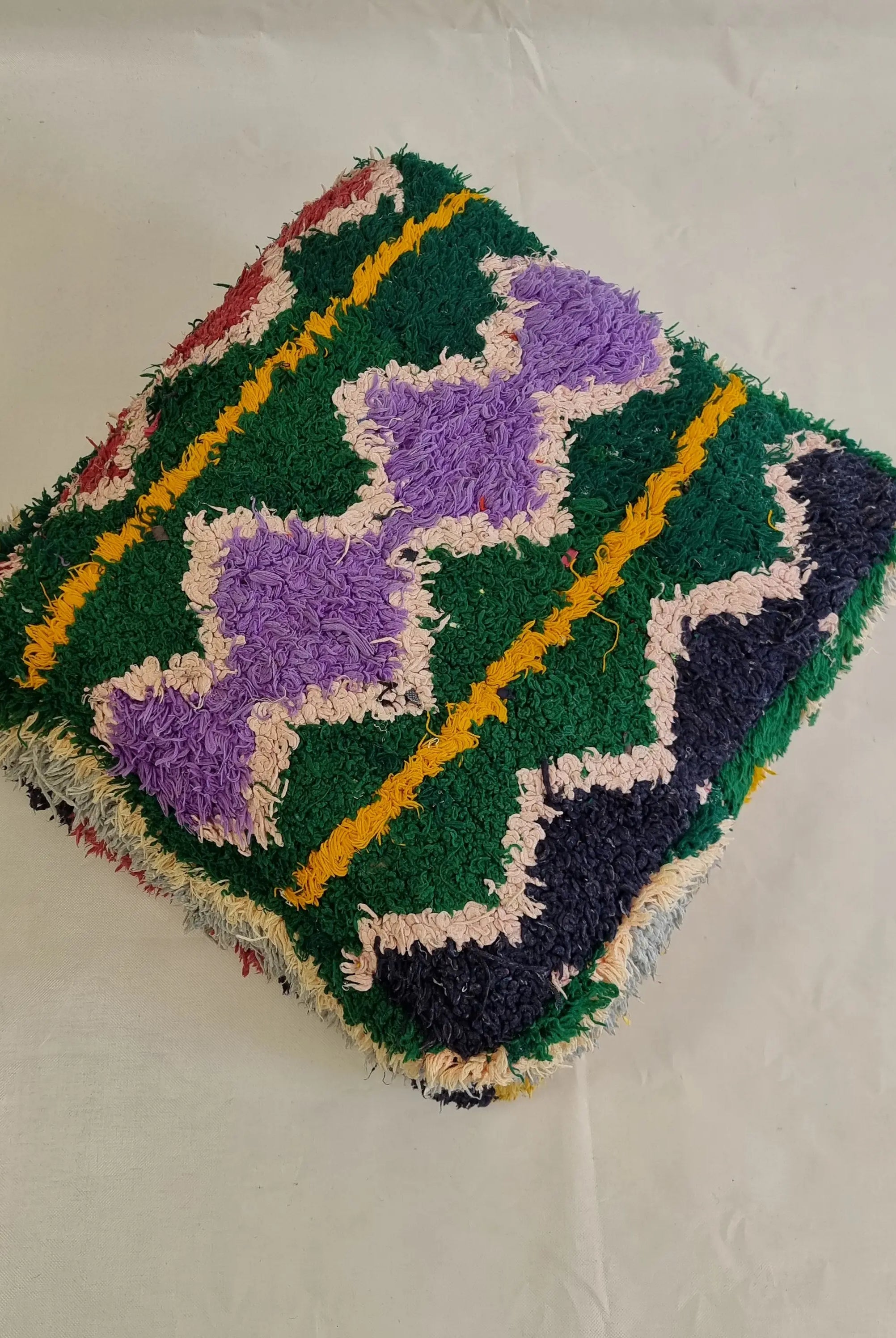 Colorful Vintage Berber Floor Cushion | Upcycled Handloomed Cotton Pouf | Boho Moroccan Seating MoroccanBazzArts
