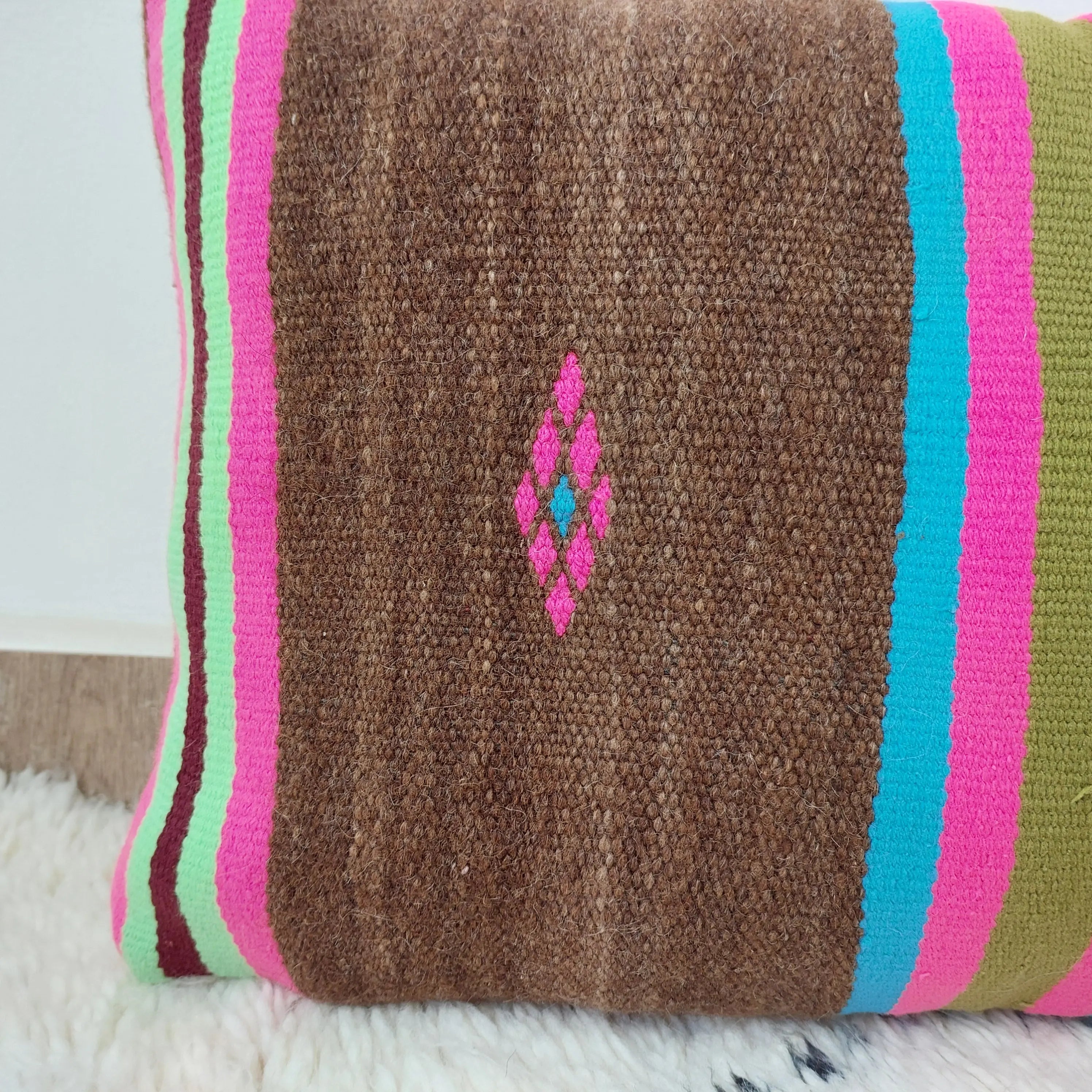 Set of 3 Vintage Boujaad Kilim Lumbar Pillow Covers 38x60 cm | Handwoven Brown Wool MoroccanBazzArts