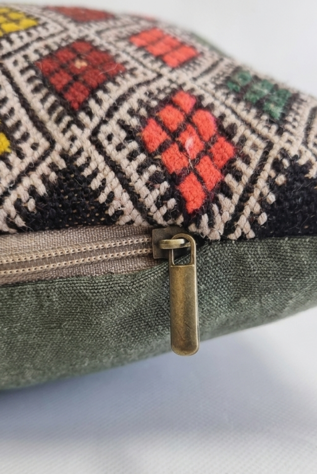 Handwoven Moroccan Kilim Lumbar Pillow Cover (13" x 22") – Colorful Geometric Boho Cushion MoroccanBazzArts