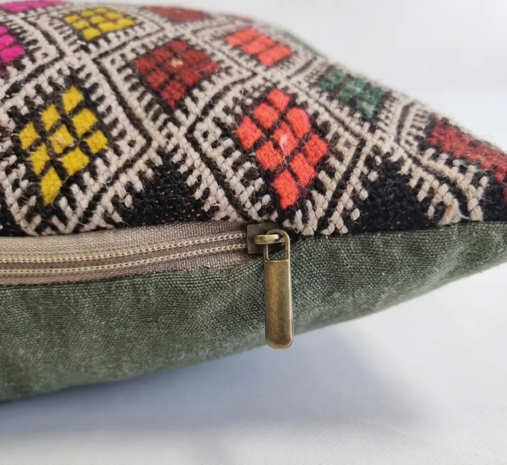 Handwoven Moroccan Kilim Lumbar Pillow Cover (13" x 22") – Colorful Geometric Boho Cushion MoroccanBazzArts