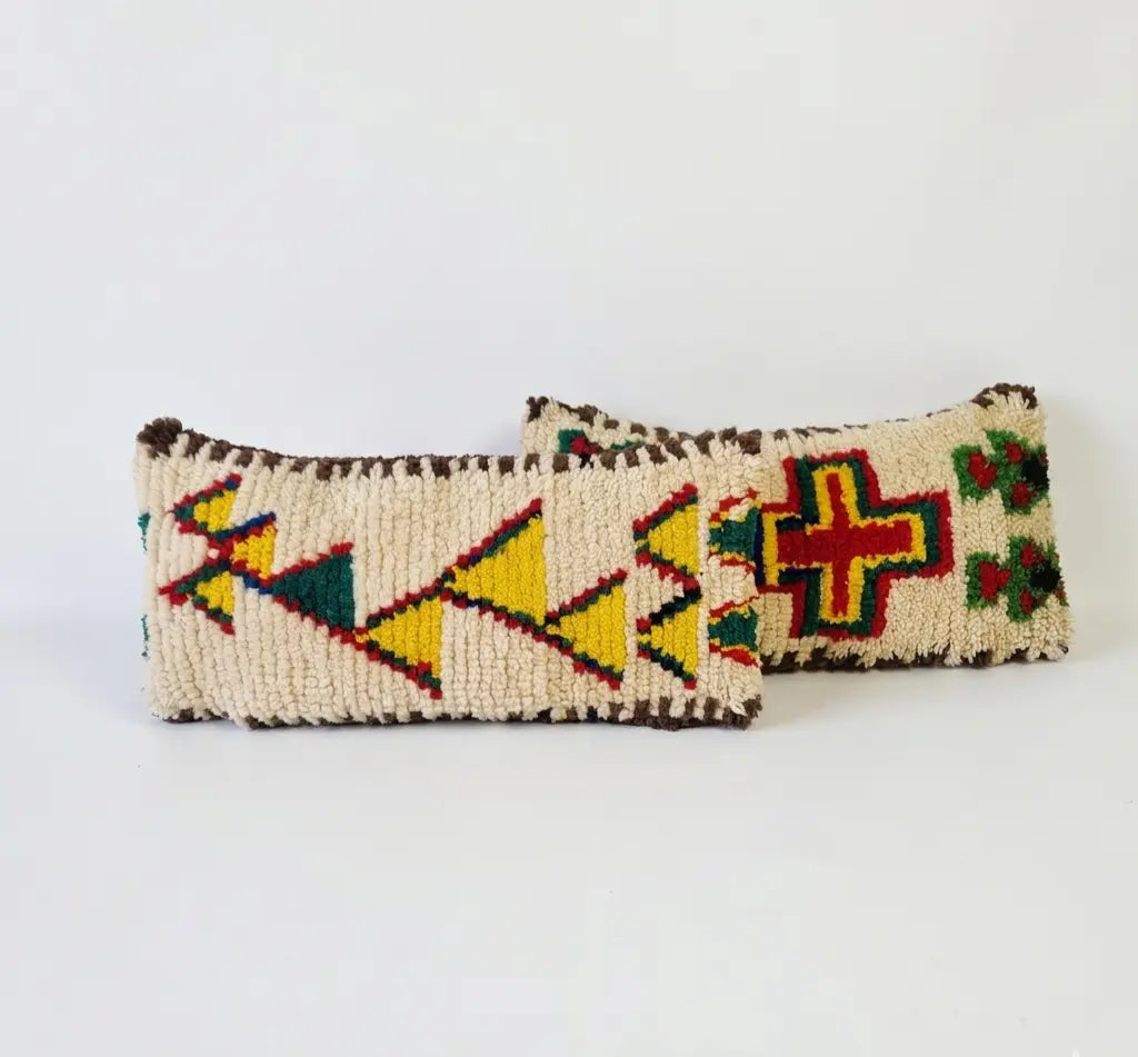 Authentic Talsint Moroccan Wool Lumbar Pillow Covers - Set of 2 (28x60 cm) | Handwoven Berber Cushion | Warm Minimalist Boho Decor MoroccanBazzArts