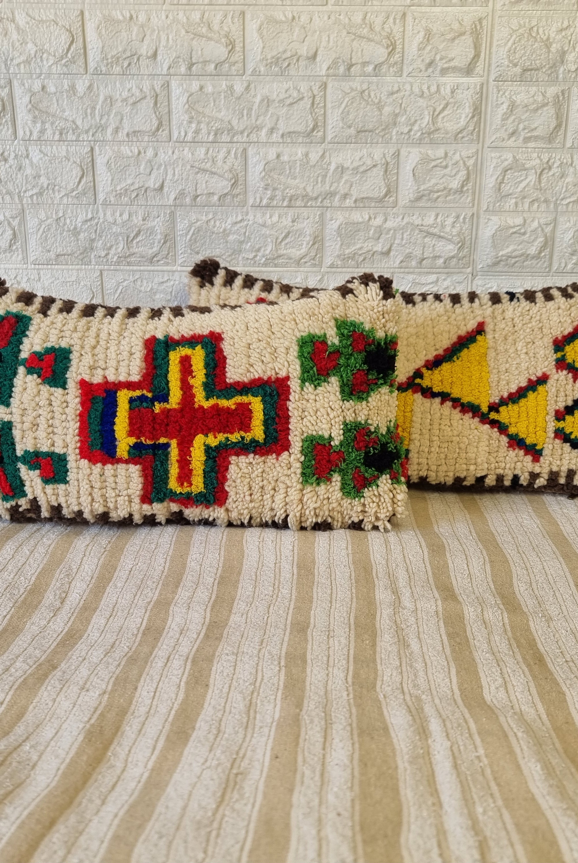 Authentic Talsint Moroccan Wool Lumbar Pillow Covers - Set of 2 (28x60 cm) | Handwoven Berber Cushion | Warm Minimalist Boho Decor MoroccanBazzArts