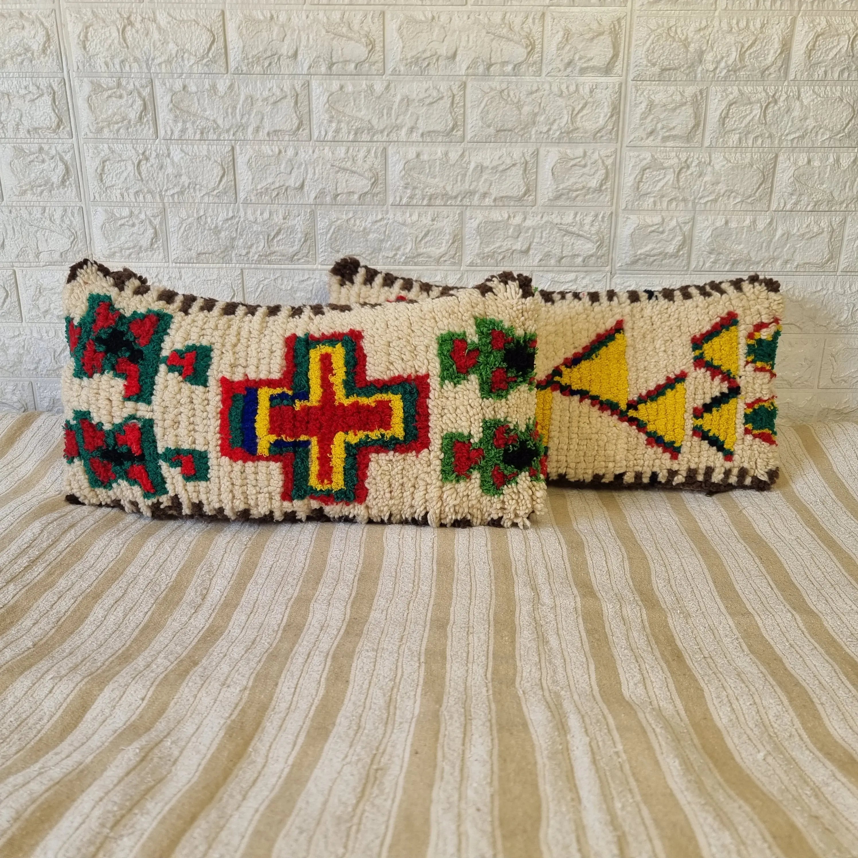 Authentic Talsint Moroccan Wool Lumbar Pillow Covers - Set of 2 (28x60 cm) | Handwoven Berber Cushion | Warm Minimalist Boho Decor MoroccanBazzArts