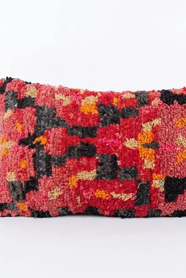 Authentic Aït Bou Ichaouen Moroccan Pillow 17x27 | Original Handmade Berber Wool Lumbar Cushion | Colorful Boho Textured Throw Pillow Cover MoroccanBazzArts