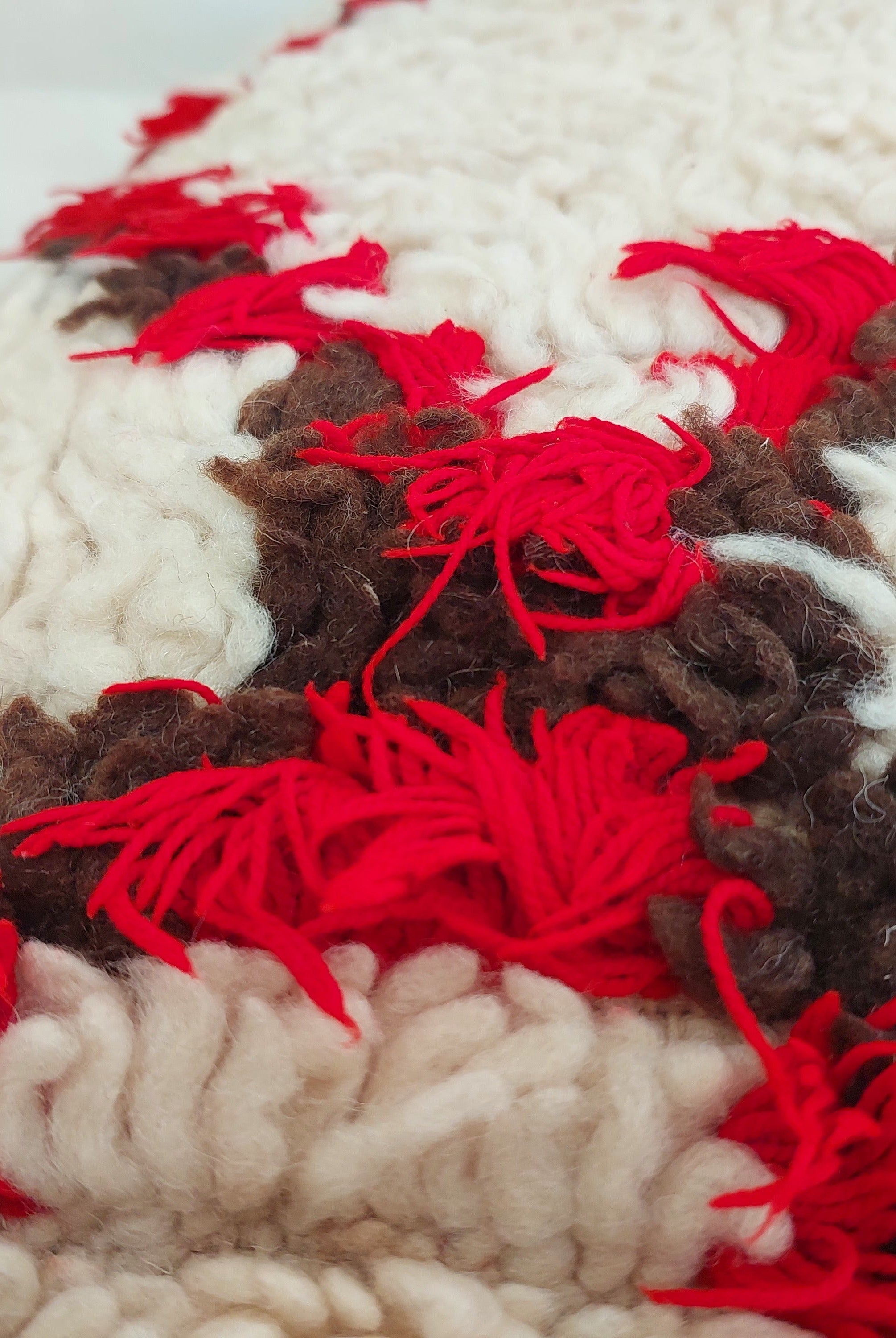 Vintage Moroccan Rug Pillow Cover | Handwoven Brown & Red Geometric Cushion | Boho Minimalist Decor | Shag Wool Throw Pillow Cover MoroccanBazzArts