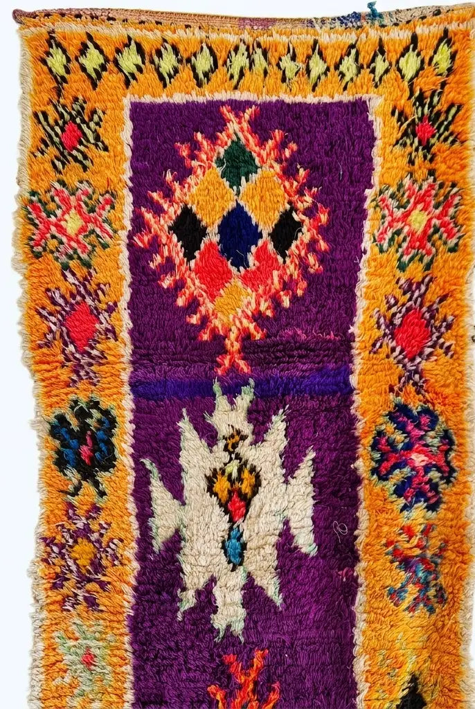Vintage Colorful Boujaad Runner Rug - 8.10 x 2.8 Ft Irregular Handknotted Moroccan Hallway Rug MoroccanBazzArts