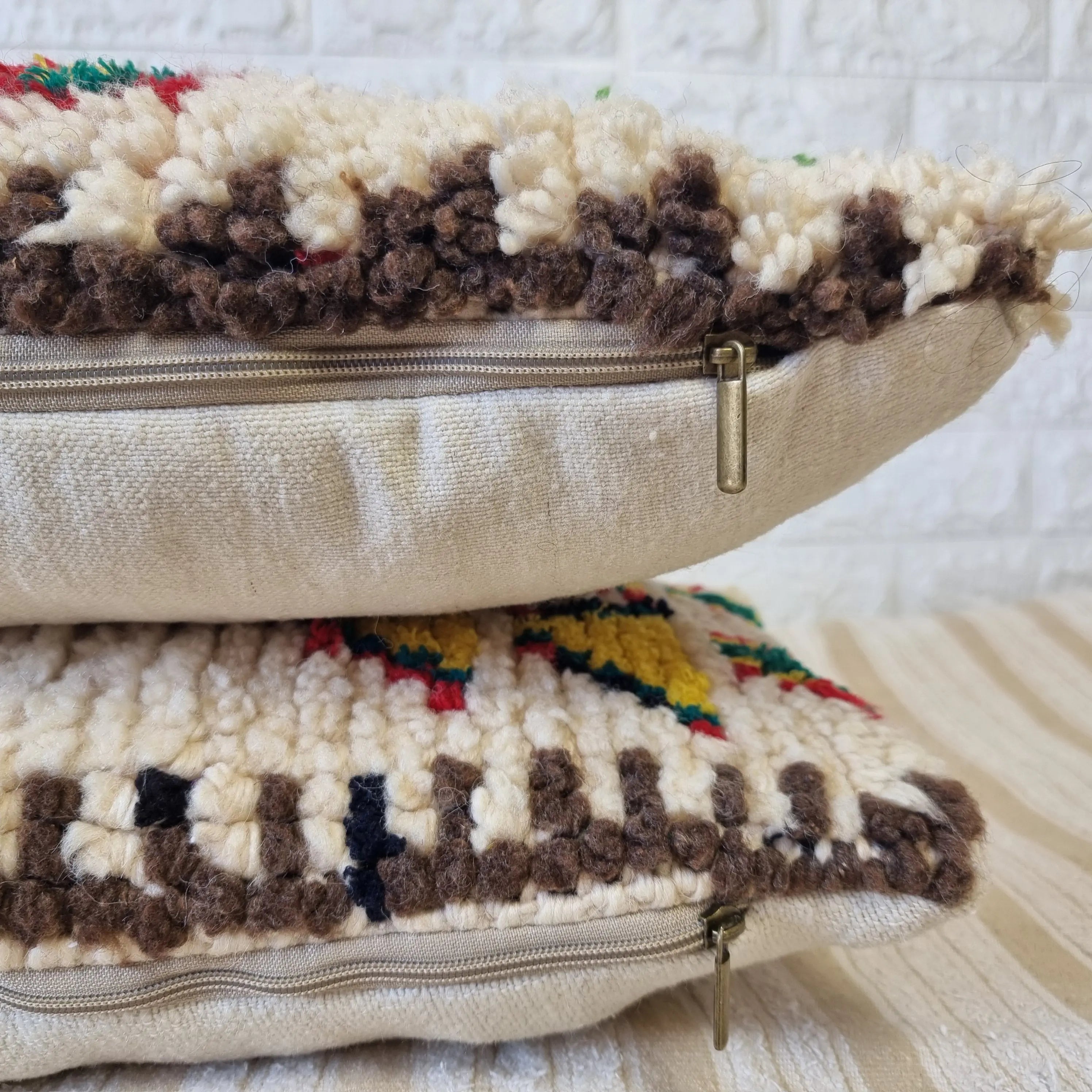 Authentic Talsint Moroccan Wool Lumbar Pillow Covers - Set of 2 (28x60 cm) | Handwoven Berber Cushion | Warm Minimalist Boho Decor MoroccanBazzArts