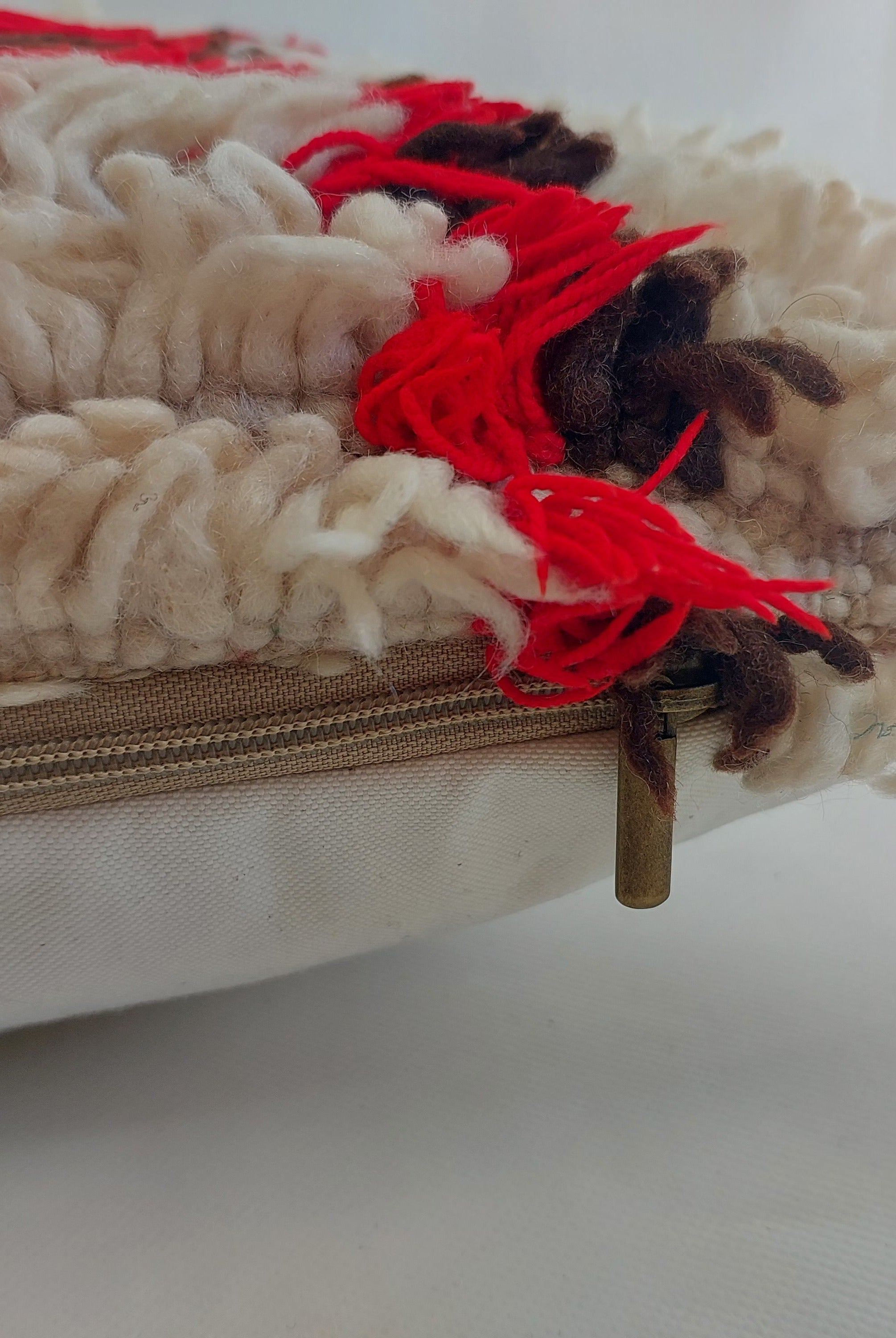 Vintage Moroccan Rug Pillow Cover | Handwoven Brown & Red Geometric Cushion | Boho Minimalist Decor | Shag Wool Throw Pillow Cover MoroccanBazzArts