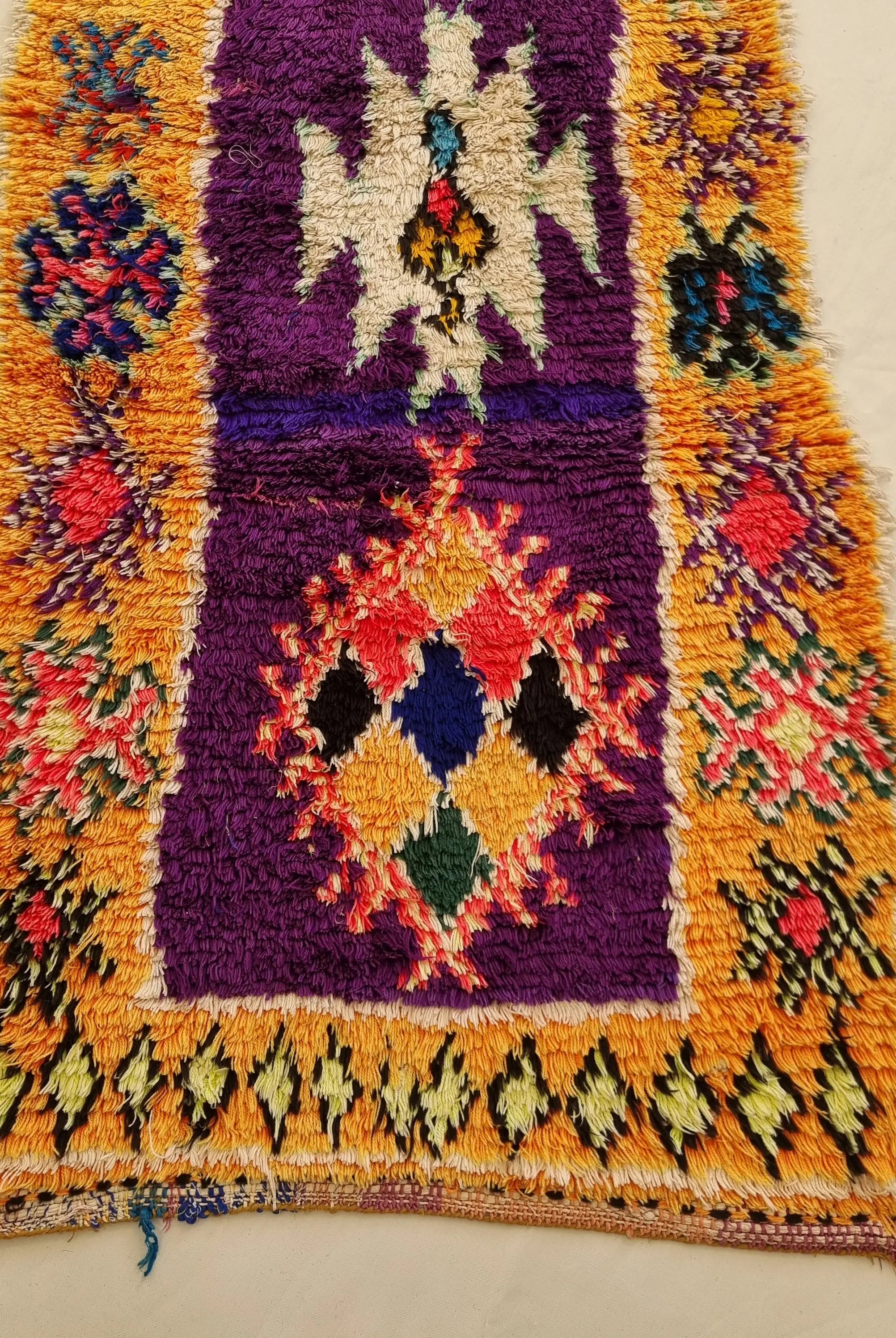 Vintage Colorful Boujaad Runner Rug - 8.10 x 2.8 Ft Irregular Handknotted Moroccan Hallway Rug MoroccanBazzArts