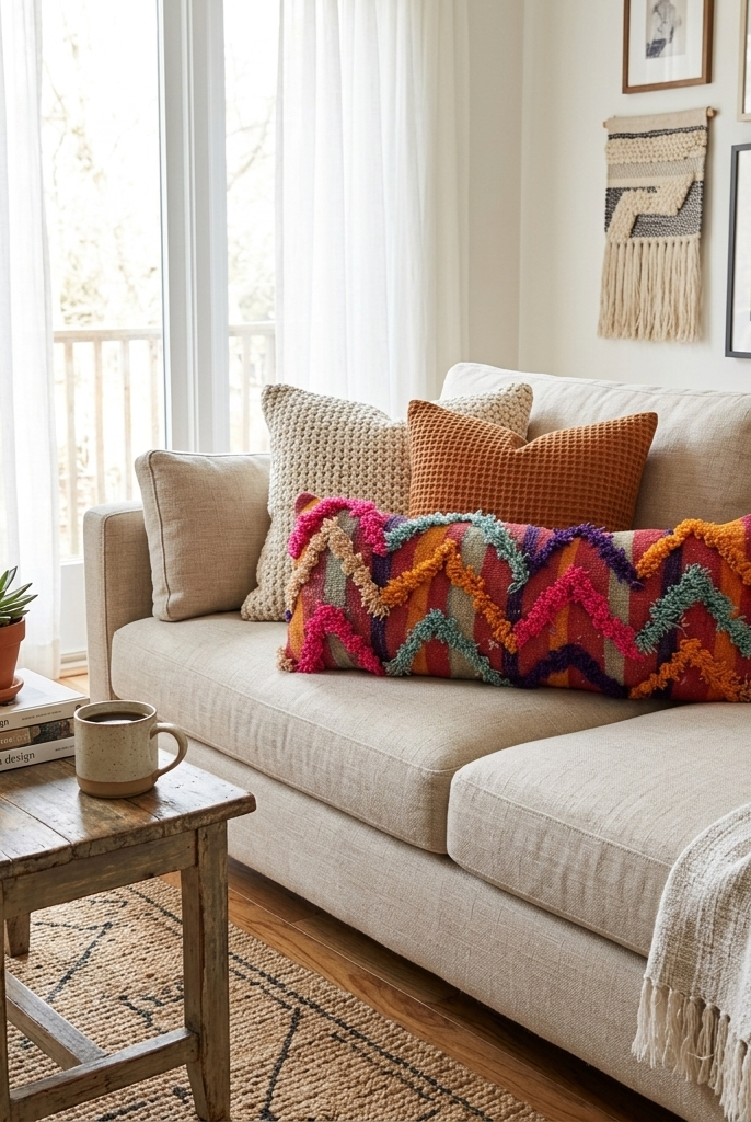 Vintage Authentic Talsint Lumbar Pillow Cover 13"x31" | Colorful Moroccan Berber knotted Cushion | Handmade Boho Decor MoroccanBazzArts