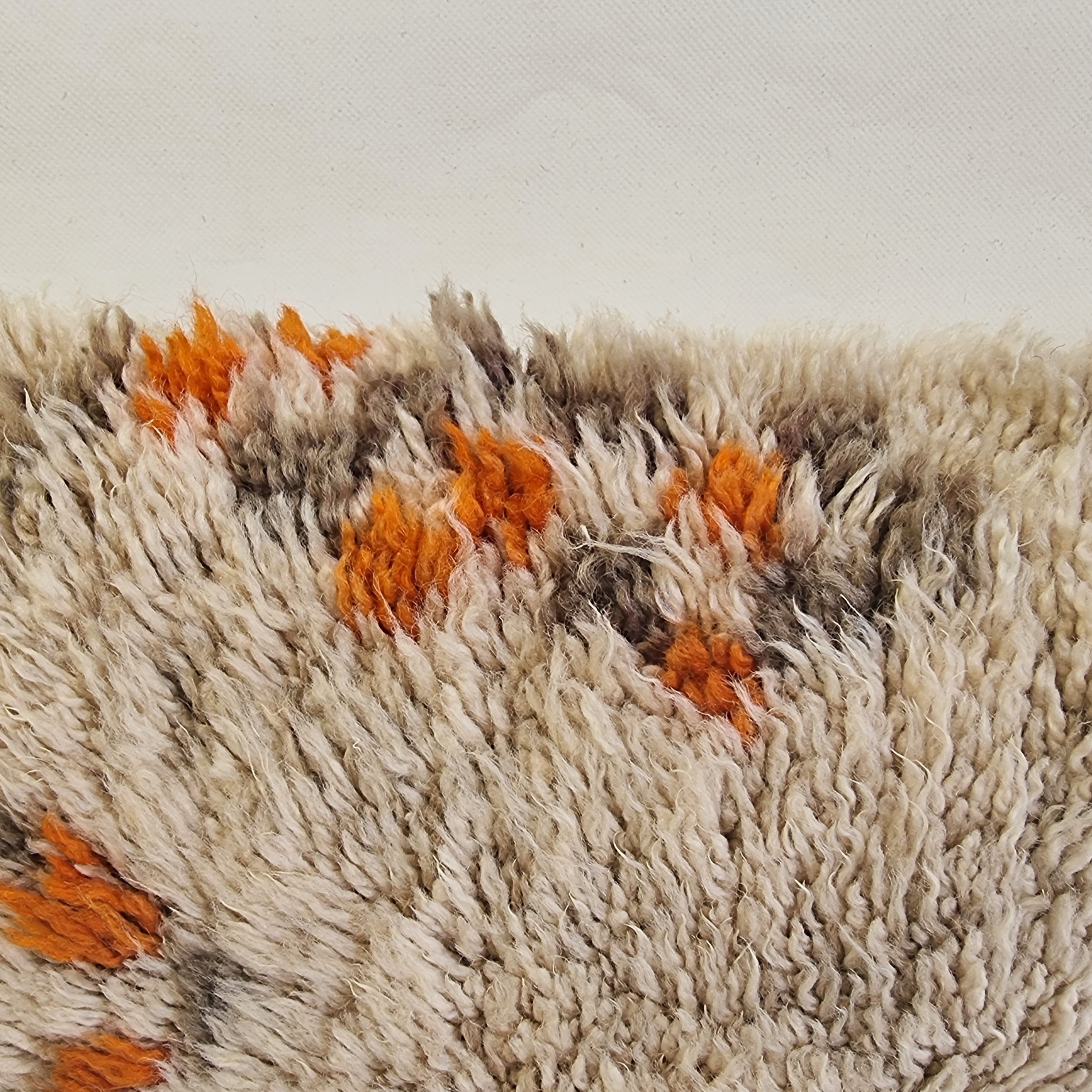Authentic Vintage Beni Ourain Pillow Cover | Ivory, Orange & Gray (16" x 25") MoroccanBazzArts