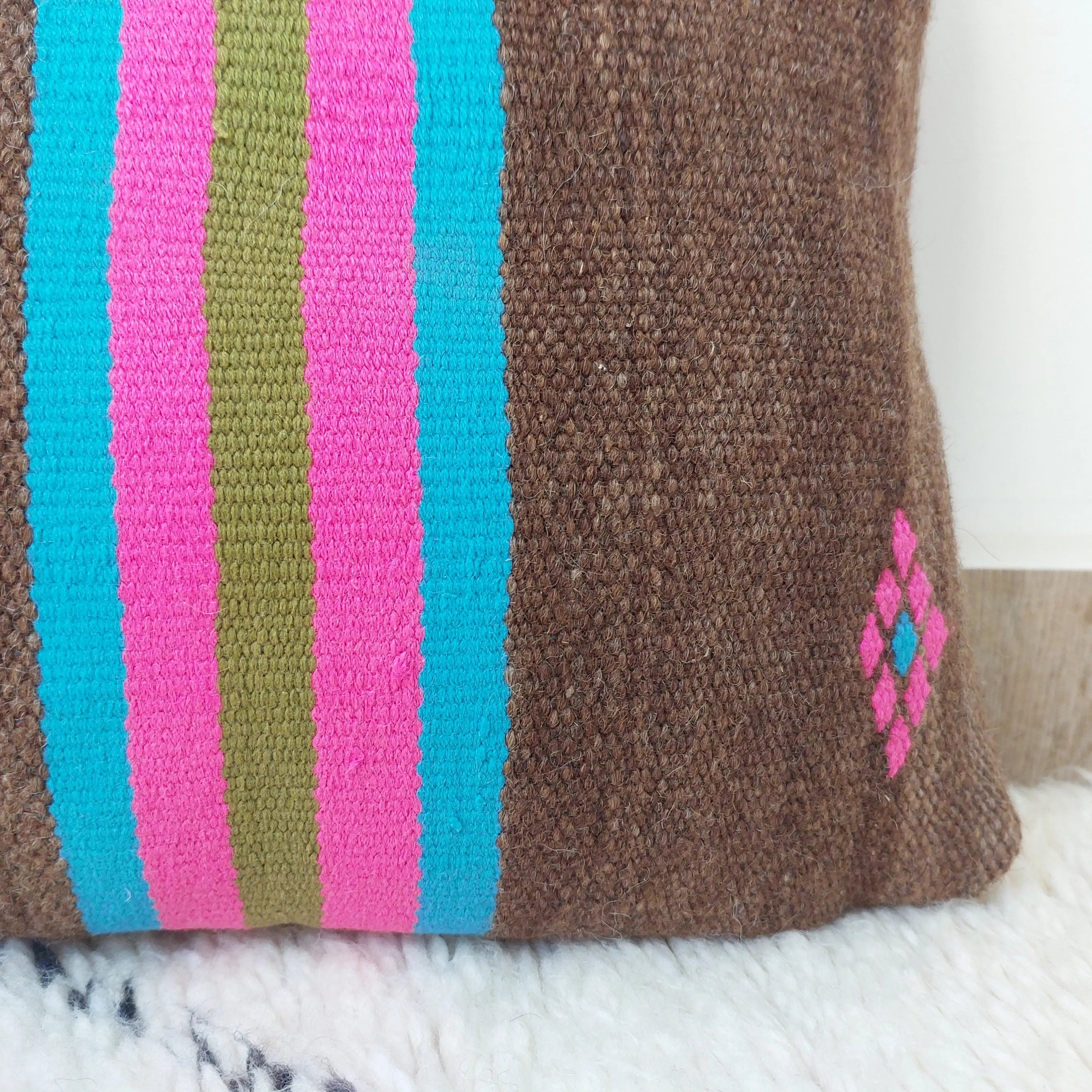 Set of 3 Vintage Boujaad Kilim Lumbar Pillow Covers 38x60 cm | Handwoven Brown Wool MoroccanBazzArts