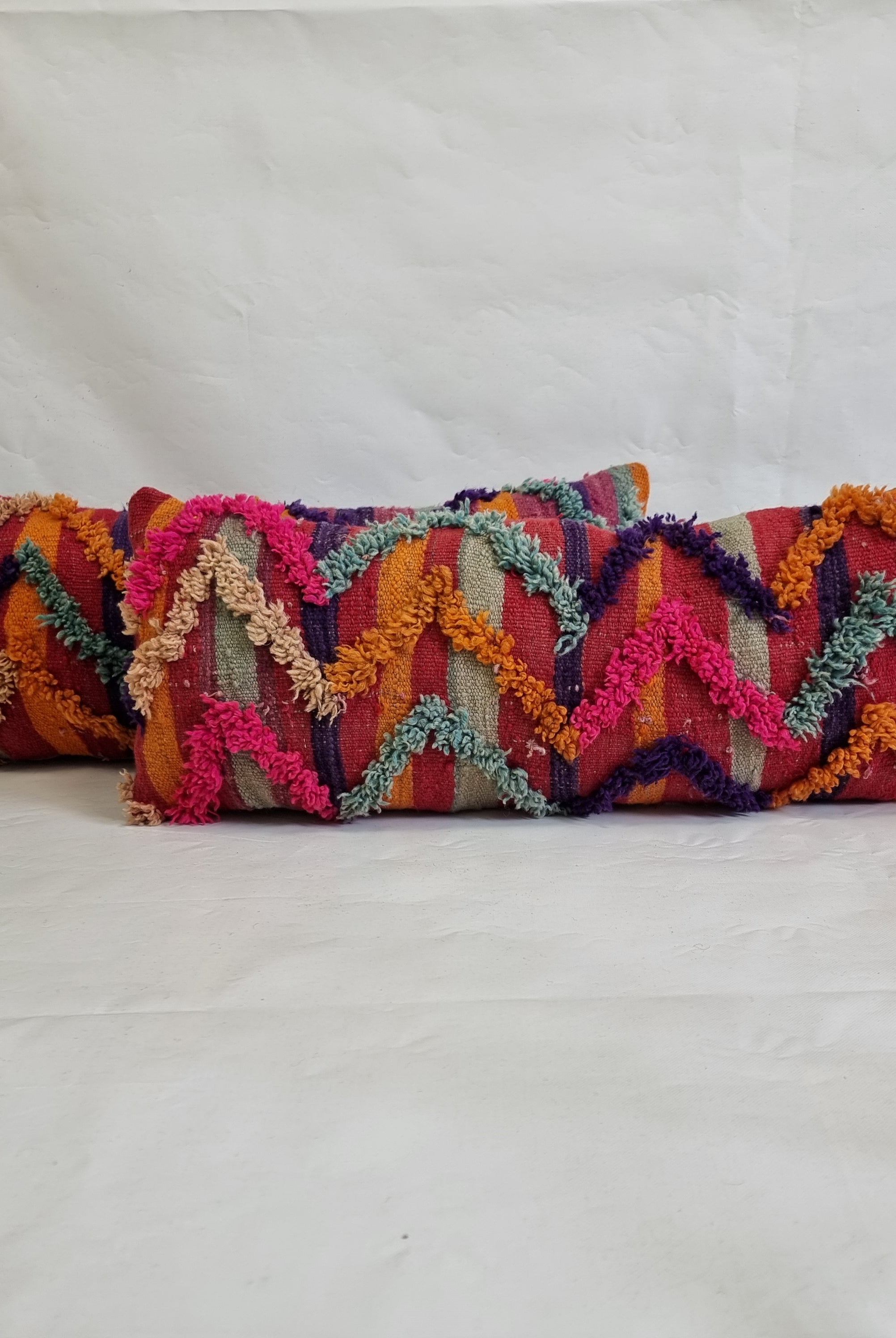 Vintage Authentic Talsint Lumbar Pillow Cover 13"x31" | Colorful Moroccan Berber knotted Cushion | Handmade Boho Decor MoroccanBazzArts