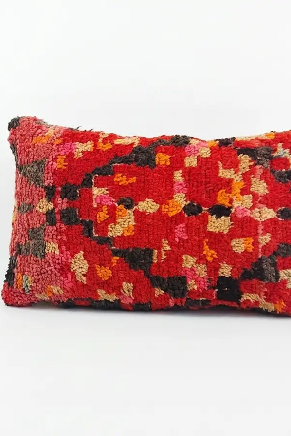 Authentic Aït Bou Ichaouen Moroccan Pillow 17x27 | Original Handmade Berber Wool Lumbar Cushion | Colorful Boho Textured Throw Pillow Cover MoroccanBazzArts