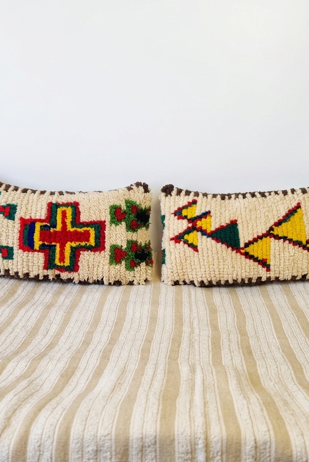 Authentic Talsint Moroccan Wool Lumbar Pillow Covers - Set of 2 (28x60 cm) | Handwoven Berber Cushion | Warm Minimalist Boho Decor MoroccanBazzArts