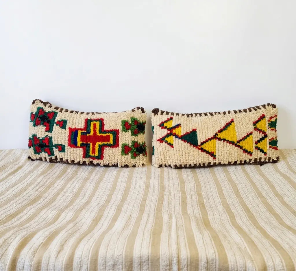 Authentic Talsint Moroccan Wool Lumbar Pillow Covers - Set of 2 (28x60 cm) | Handwoven Berber Cushion | Warm Minimalist Boho Decor MoroccanBazzArts