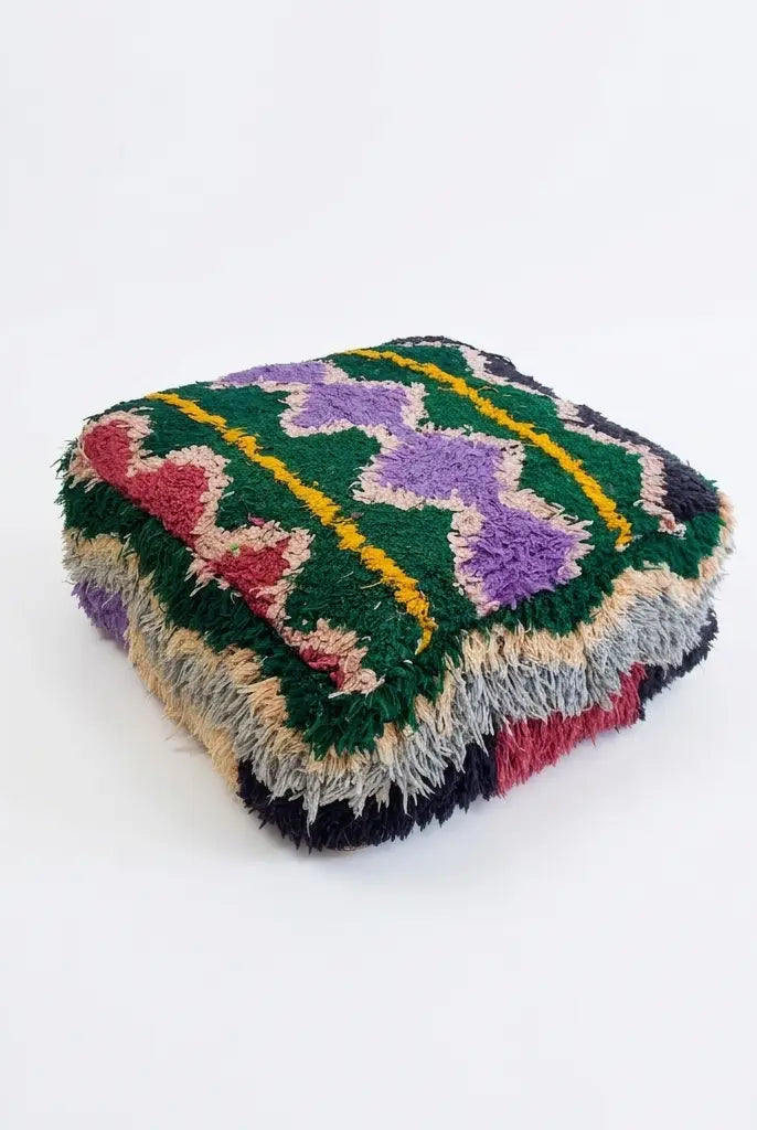 Colorful Vintage Berber Floor Cushion | Upcycled Handloomed Cotton Pouf | Boho Moroccan Seating MoroccanBazzArts
