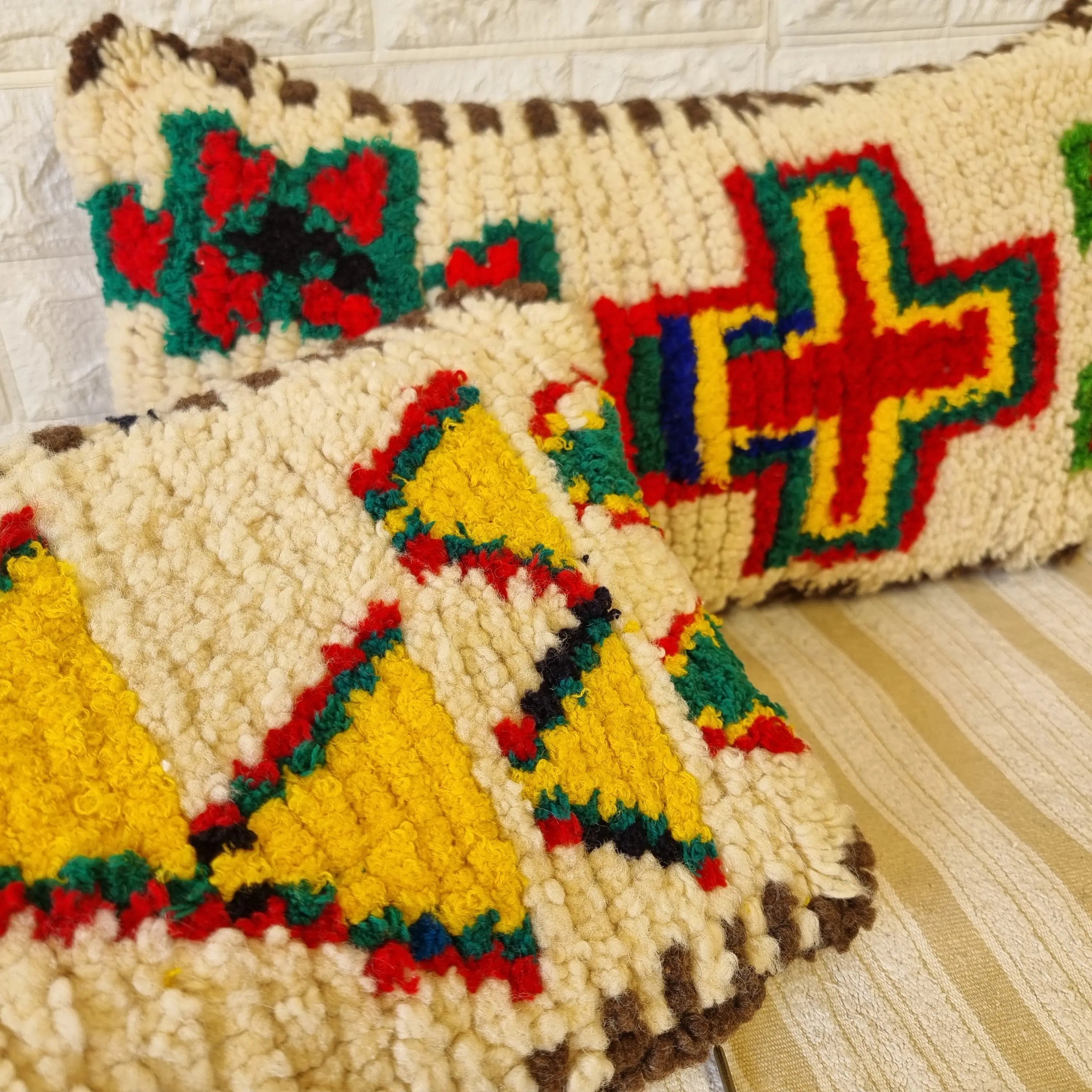 Authentic Talsint Moroccan Wool Lumbar Pillow Covers - Set of 2 (28x60 cm) | Handwoven Berber Cushion | Warm Minimalist Boho Decor MoroccanBazzArts