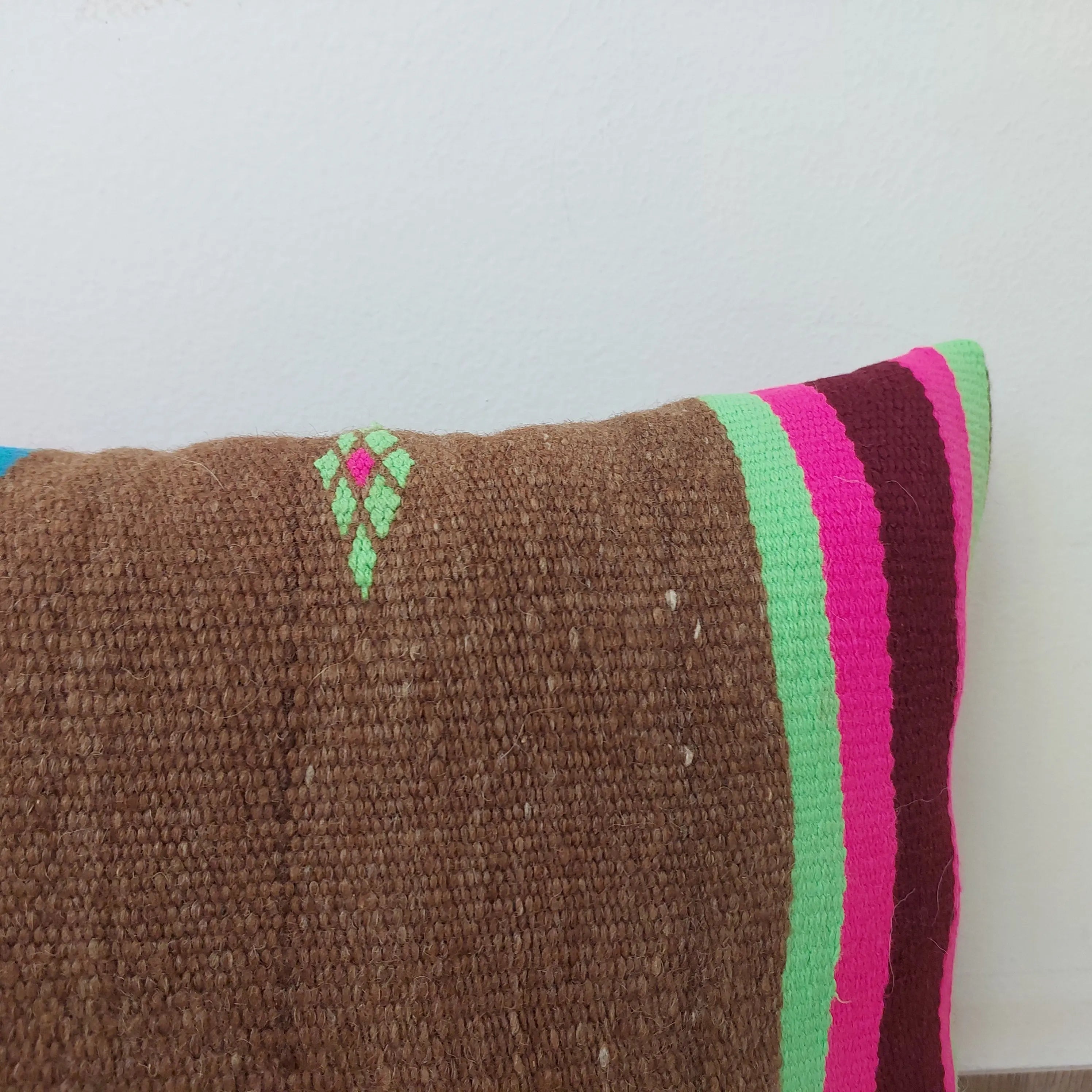 Set of 3 Vintage Boujaad Kilim Lumbar Pillow Covers 38x60 cm | Handwoven Brown Wool MoroccanBazzArts