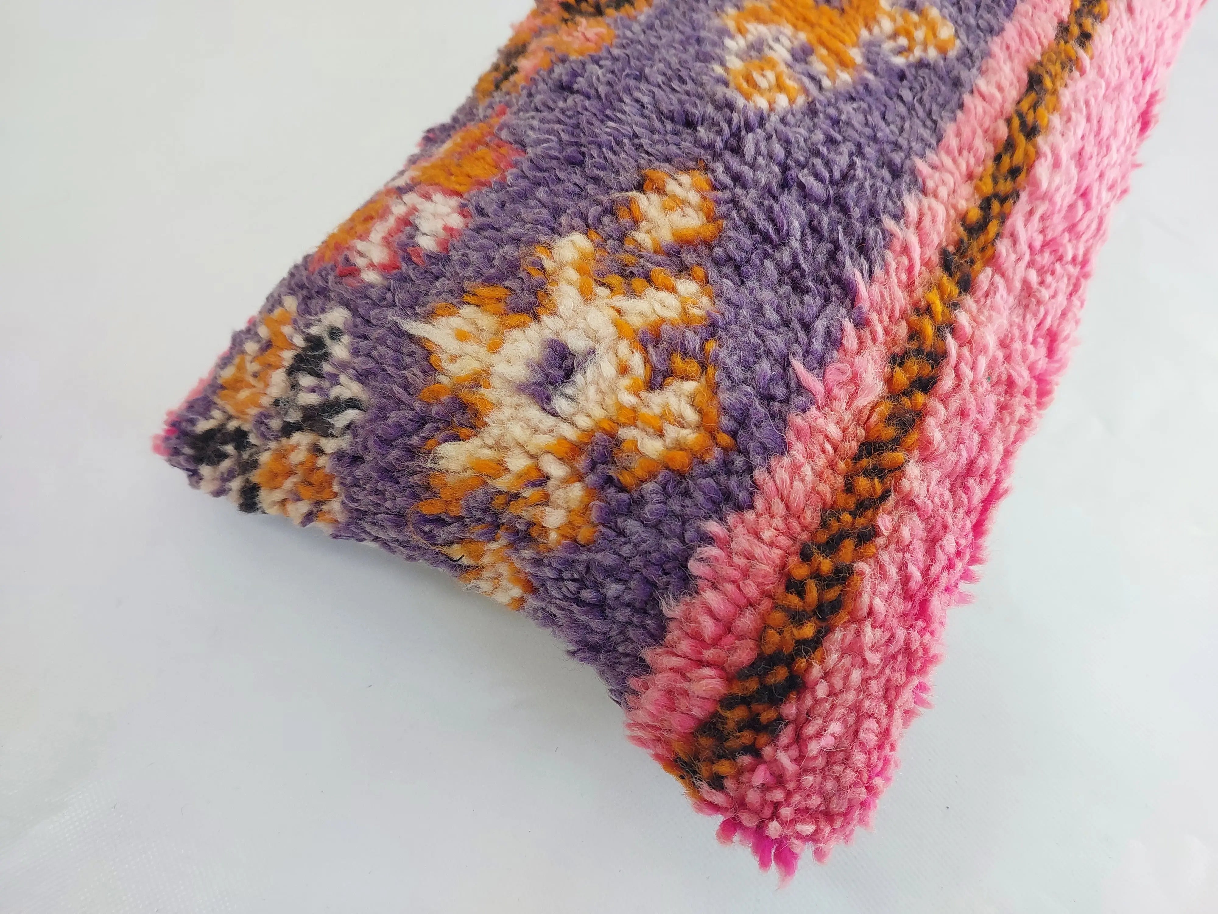 Vintage Berber Rug Lumbar Pillow Cover in Purple & Pink - 13x22" MoroccanBazzArts
