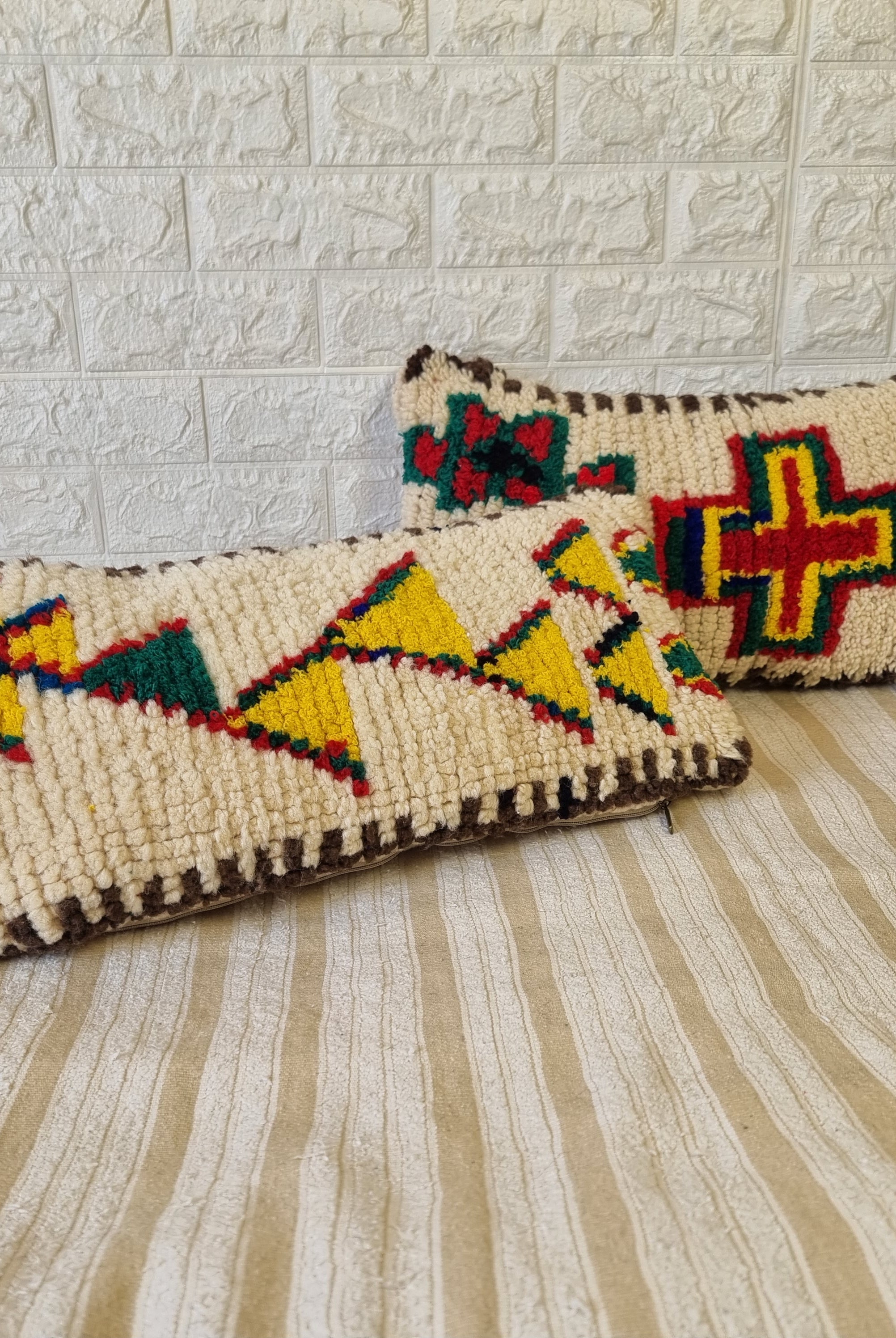 Authentic Talsint Moroccan Wool Lumbar Pillow Covers - Set of 2 (28x60 cm) | Handwoven Berber Cushion | Warm Minimalist Boho Decor MoroccanBazzArts