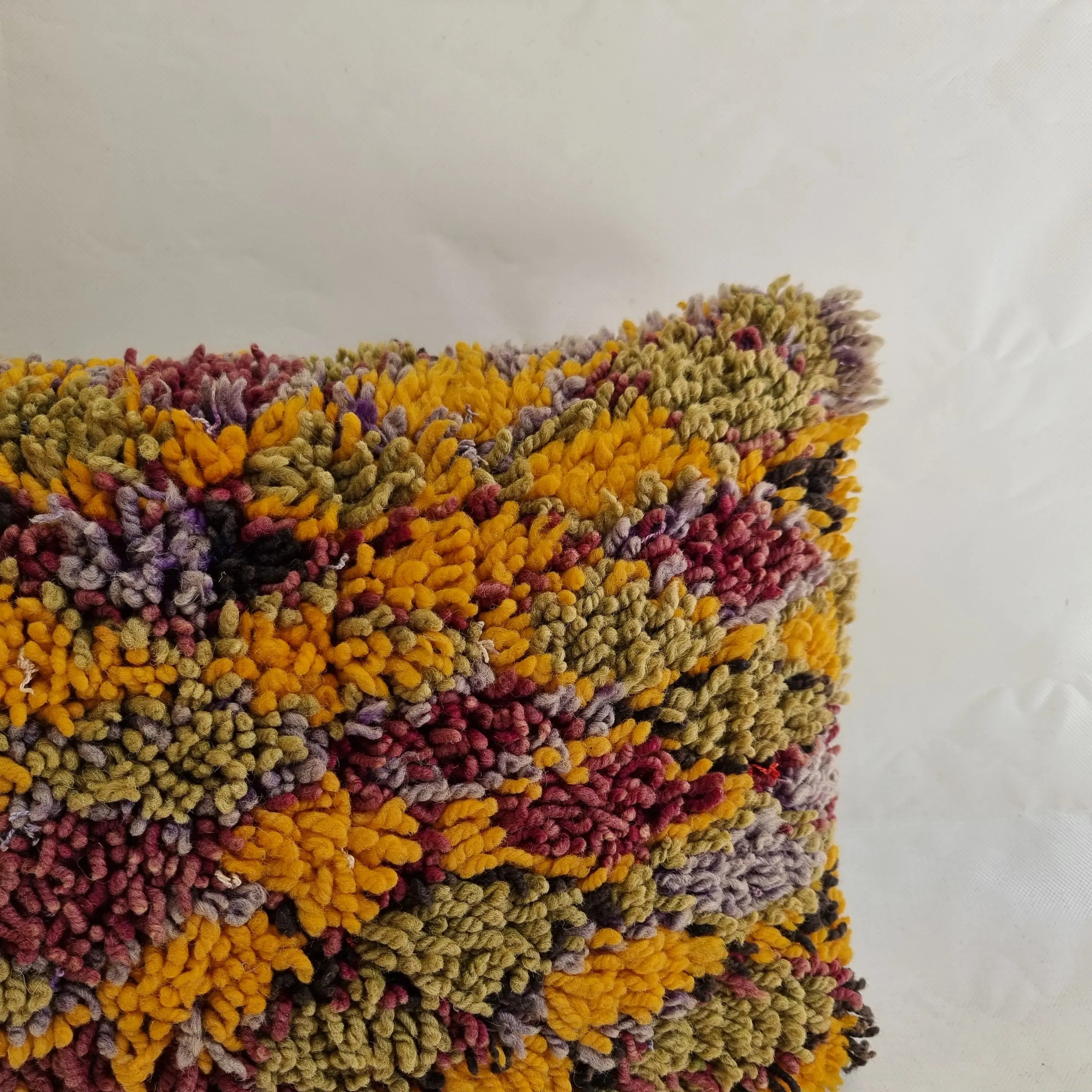Authentic Aït Bou Ichaouen Berber Lumbar Pillow | Vintage Hand-Knotted Wool | 14" x 25" MoroccanBazzArts