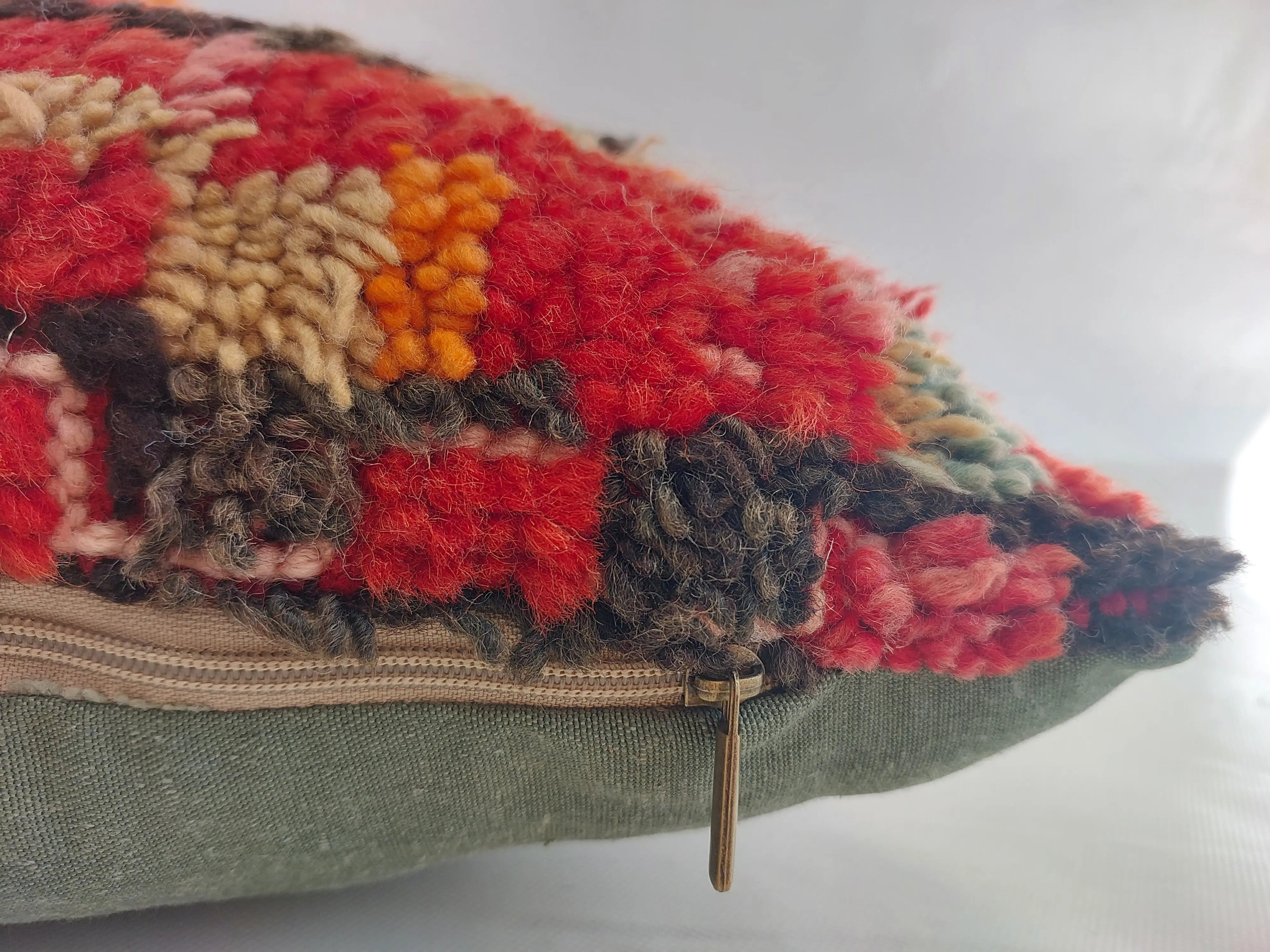 Authentic Aït Bou Ichaouen Moroccan Pillow 17x27 | Original Handmade Berber Wool Lumbar Cushion | Colorful Boho Textured Throw Pillow Cover MoroccanBazzArts