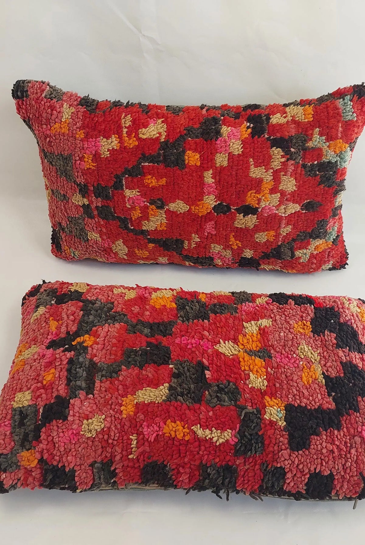 Authentic Aït Bou Ichaouen Moroccan Pillow 17x27 | Original Handmade Berber Wool Lumbar Cushion | Colorful Boho Textured Throw Pillow Cover MoroccanBazzArts