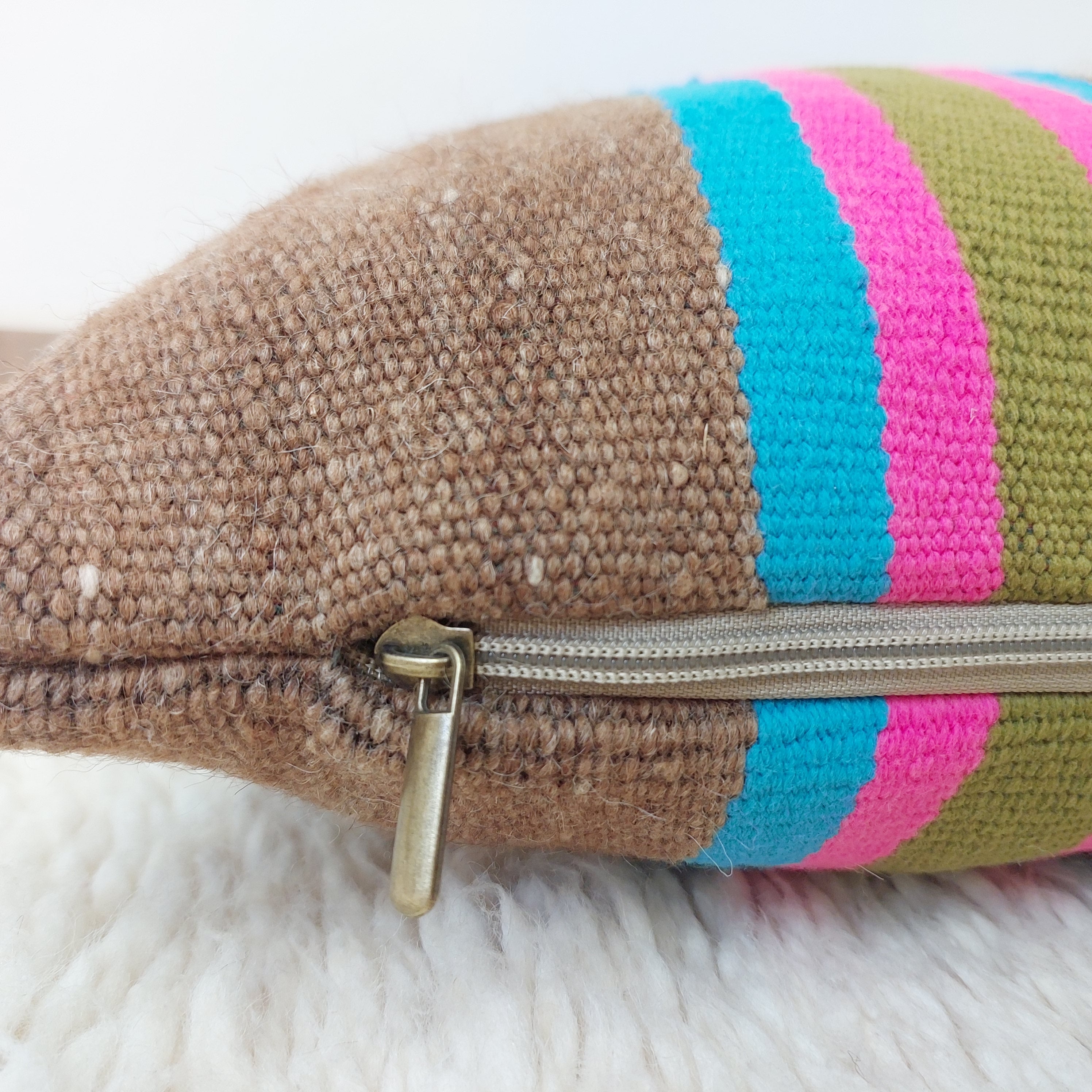Set of 3 Vintage Boujaad Kilim Lumbar Pillow Covers 38x60 cm | Handwoven Brown Wool MoroccanBazzArts