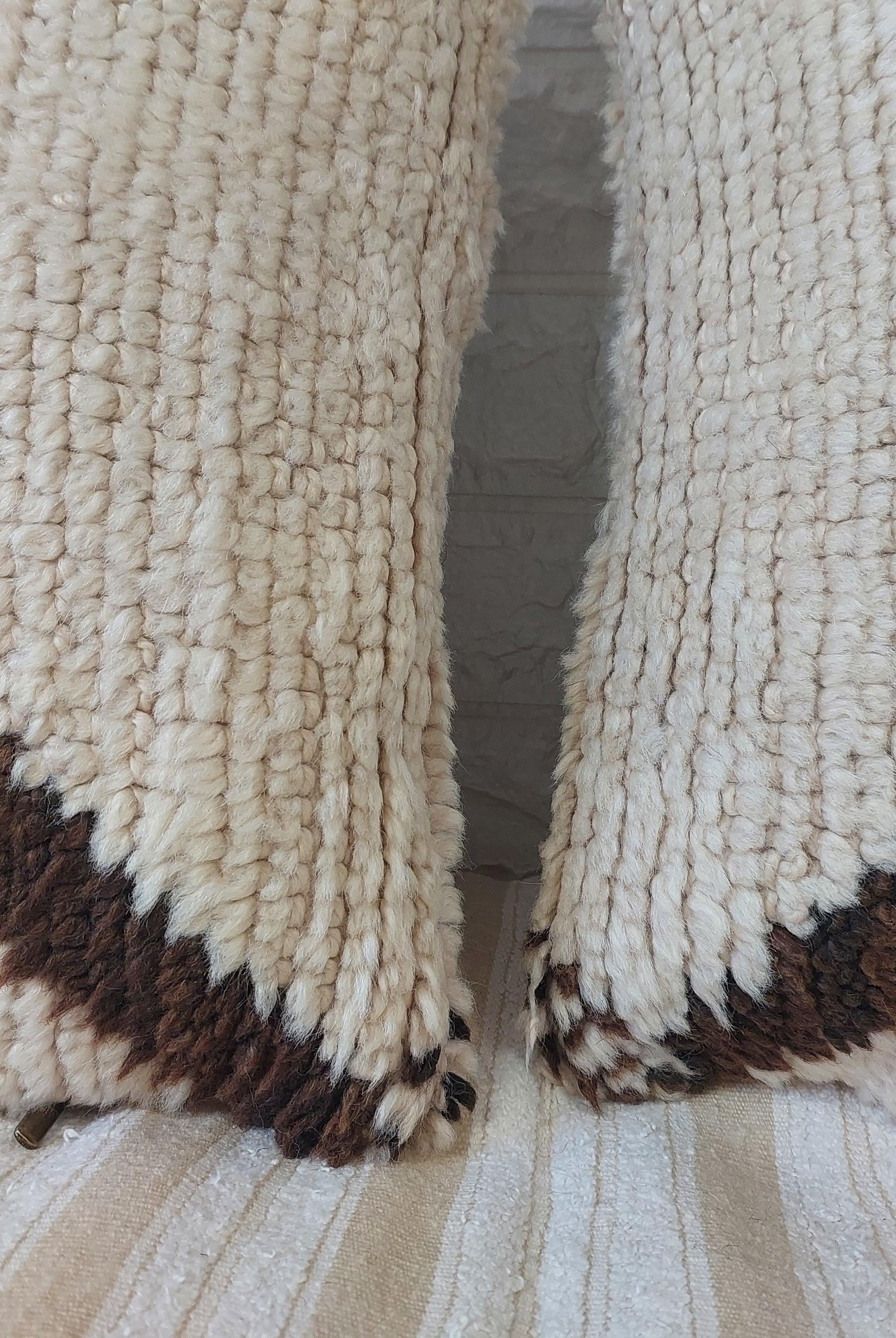 Set of 2 Vintage Azilal Moroccan Rug Pillows | 40x60 cm Ivory & Brown Undyed Wool Cushion Covers | Authentic Boho Lumbar Pillow Covers MoroccanBazzArts