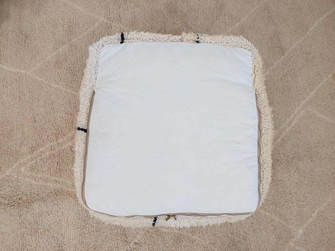 Moroccan Pouf Wool Floor Cushion: Handmade Beni Ourain Ottoman, Vintage Bohemian Wool Seat MoroccanBazzArts