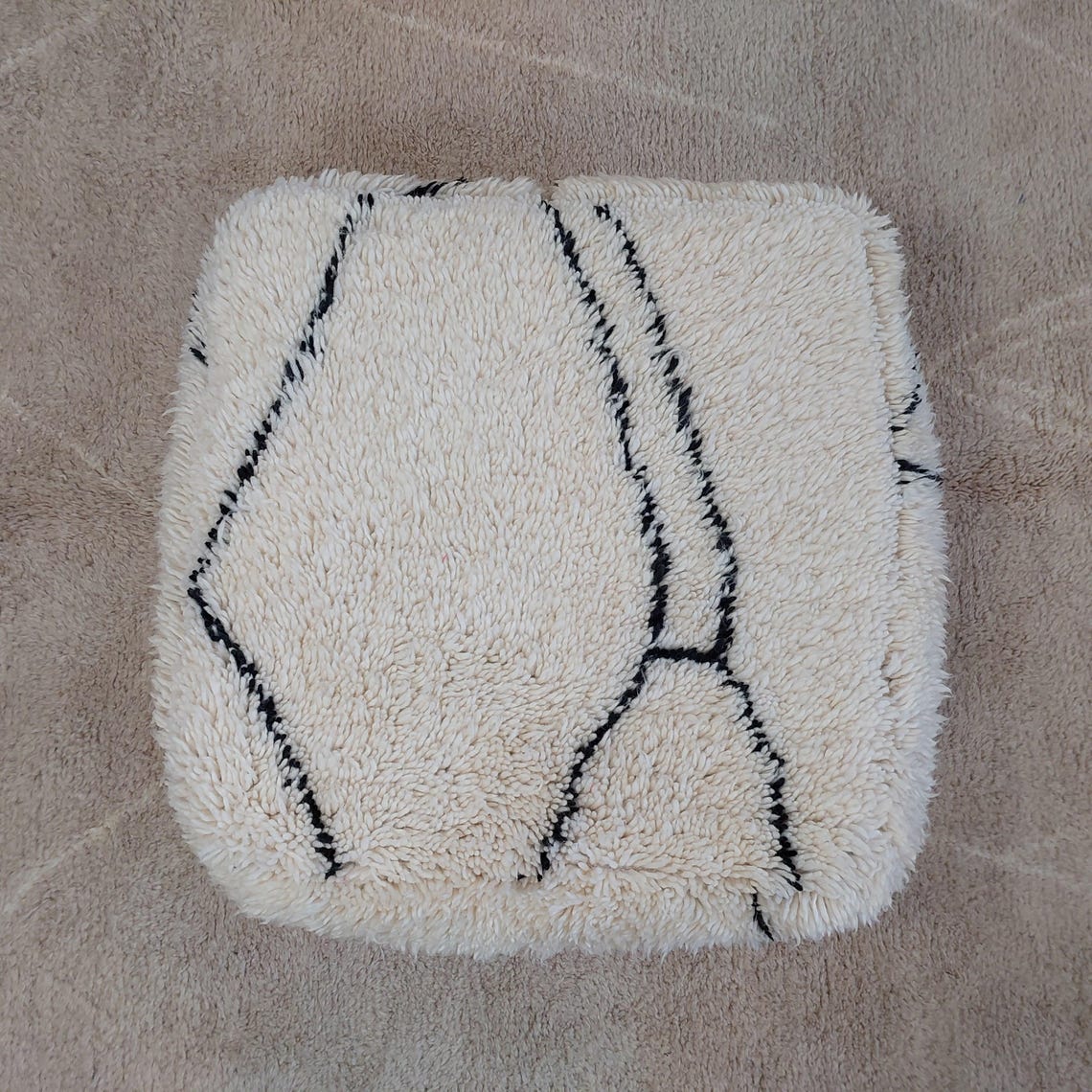 Moroccan Pouf Wool Floor Cushion: Handmade Beni Ourain Ottoman, Vintage Bohemian Wool Seat MoroccanBazzArts