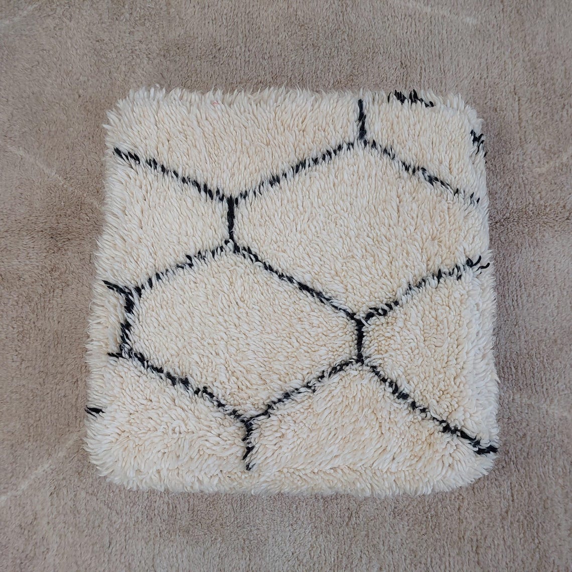 Moroccan Pouf Wool Floor Cushion: Handmade Beni Ourain Ottoman, Vintage Bohemian Wool Seat MoroccanBazzArts