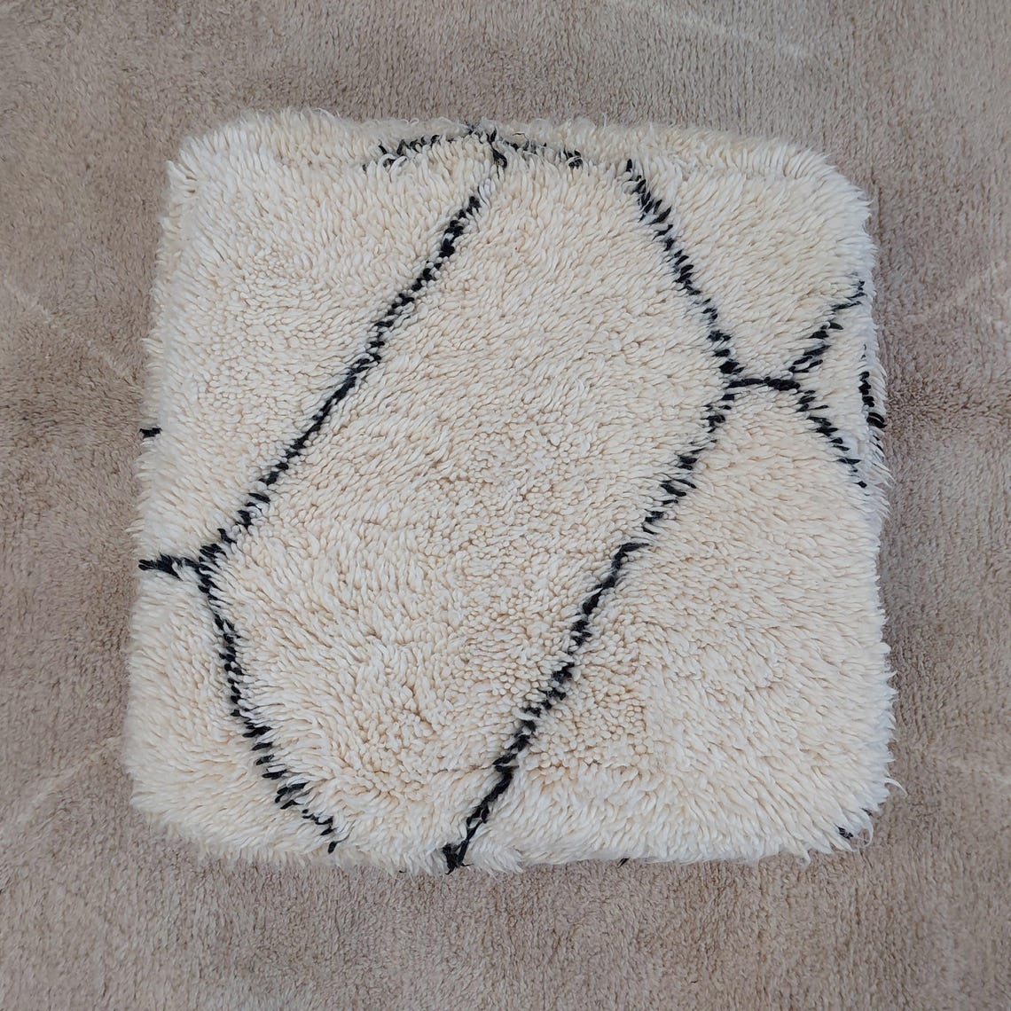 Moroccan Pouf Wool Floor Cushion: Handmade Beni Ourain Ottoman, Vintage Bohemian Wool Seat MoroccanBazzArts