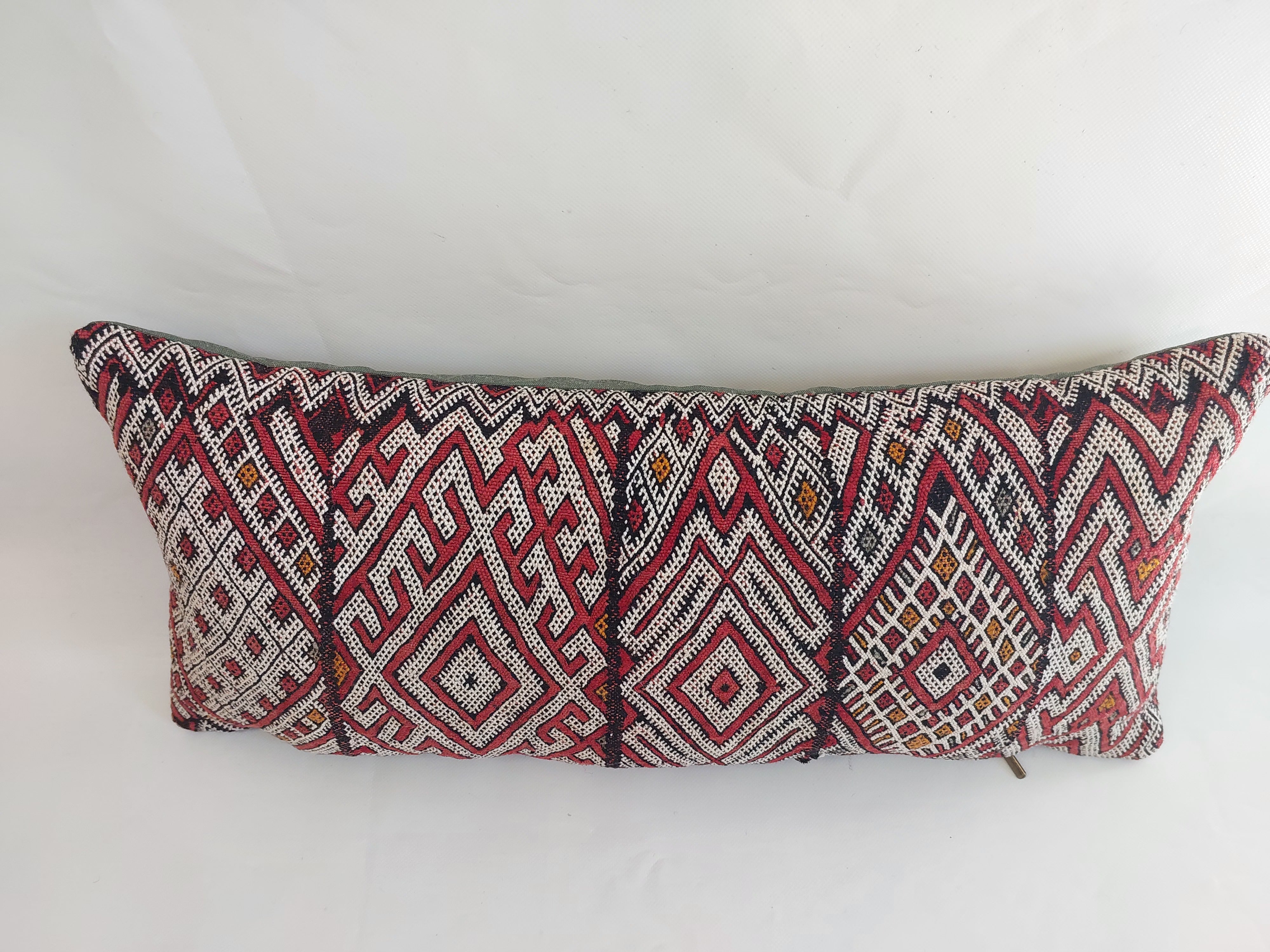 12x24 Vintage Moroccan Kilim Lumbar Pillow Cover | Authentic Geometric zayan Cushion | Red Handwoven Boho & Warm Minimalist Home Decor MoroccanBazzArts