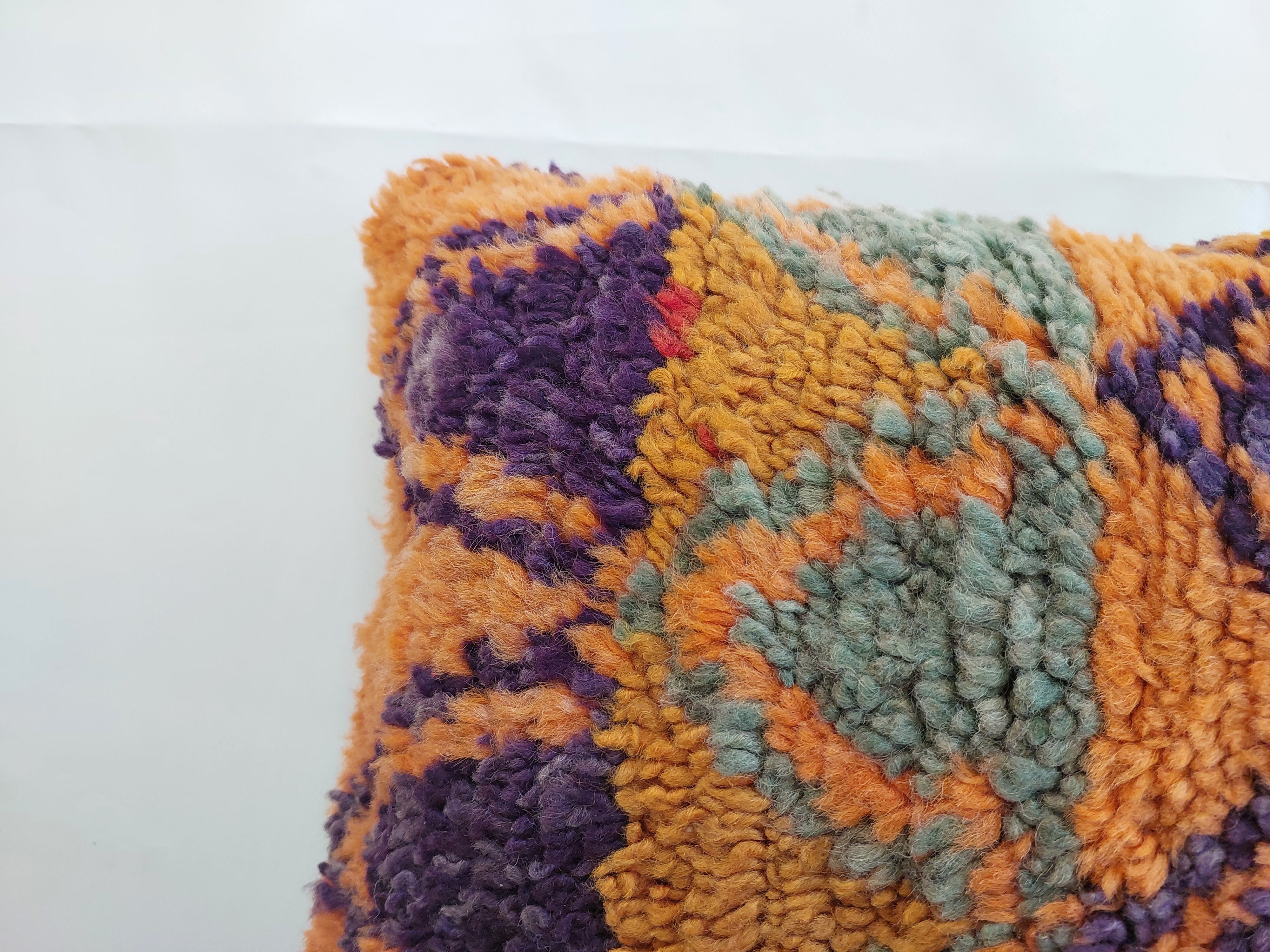 Aït Bou Ichaouen Moroccan Pillow - Handmade Berber Wool Cushion 14x24 - Vintage Colorful Boho Lumbar Pillow - Authentic Tribal Moroccan Deco MoroccanBazzArts