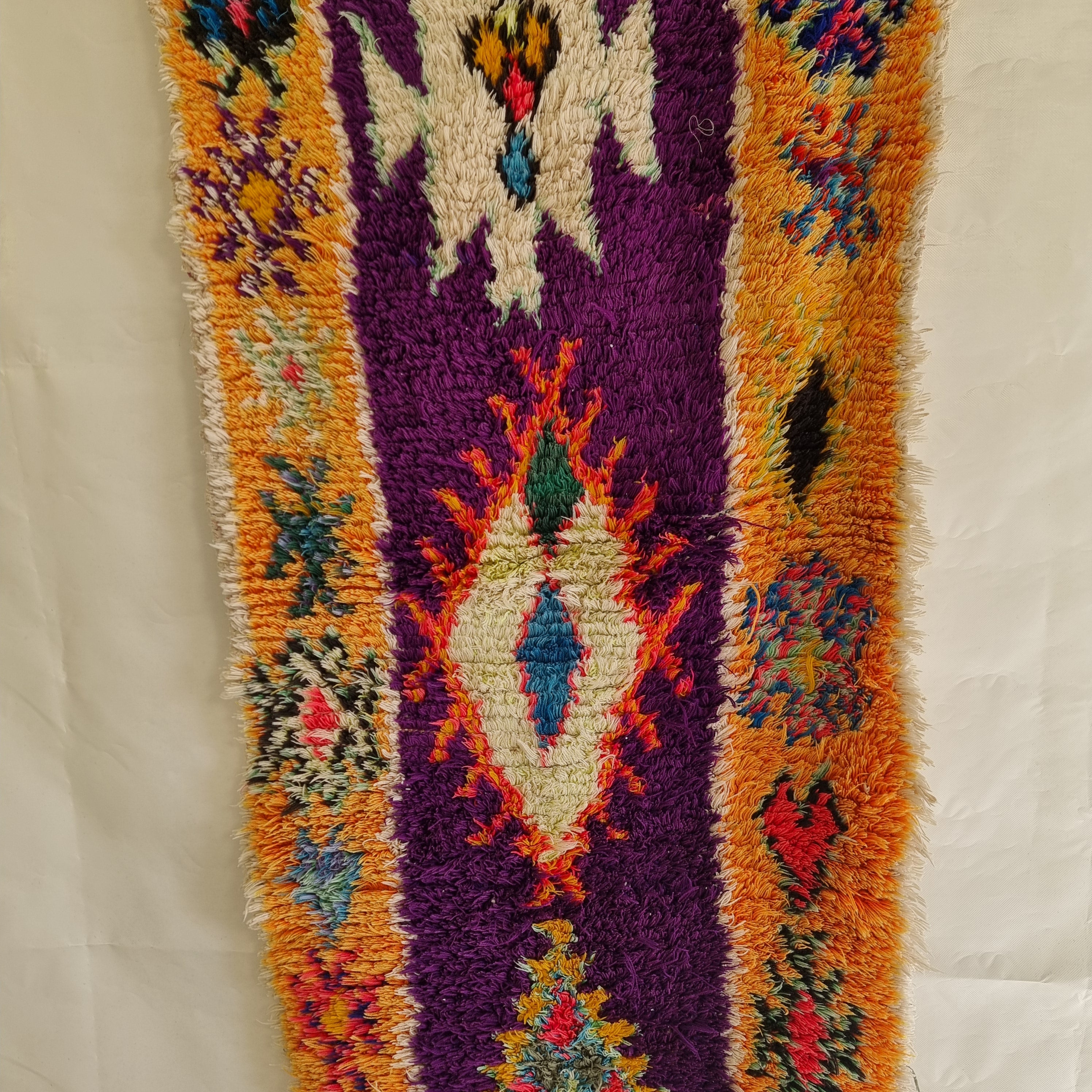 Vintage Colorful Boujaad Runner Rug - 8.10 x 2.8 Ft Irregular Handknotted Moroccan Hallway Rug MoroccanBazzArts