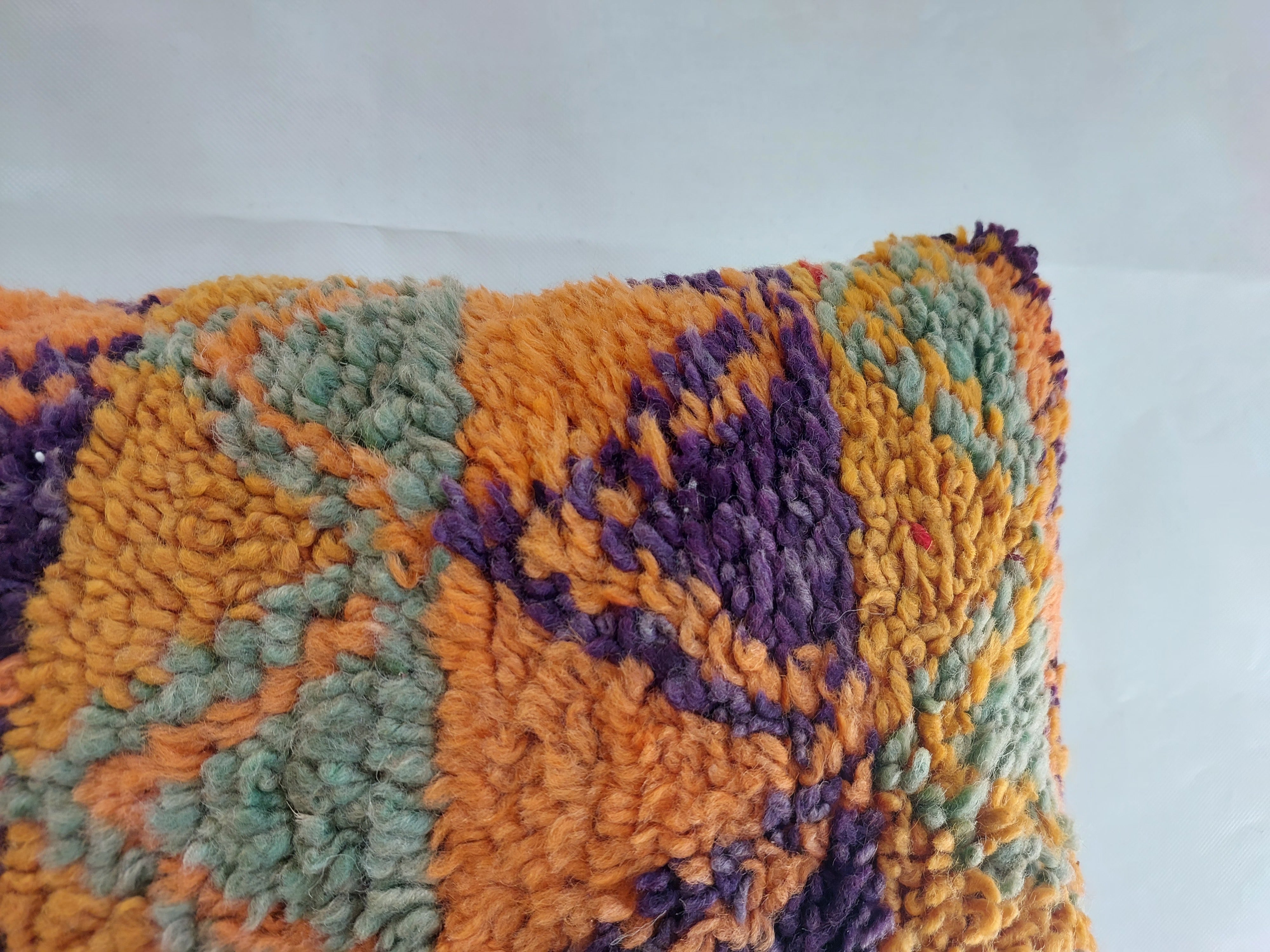 Aït Bou Ichaouen Moroccan Pillow - Handmade Berber Wool Cushion 14x24 - Vintage Colorful Boho Lumbar Pillow - Authentic Tribal Moroccan Deco MoroccanBazzArts