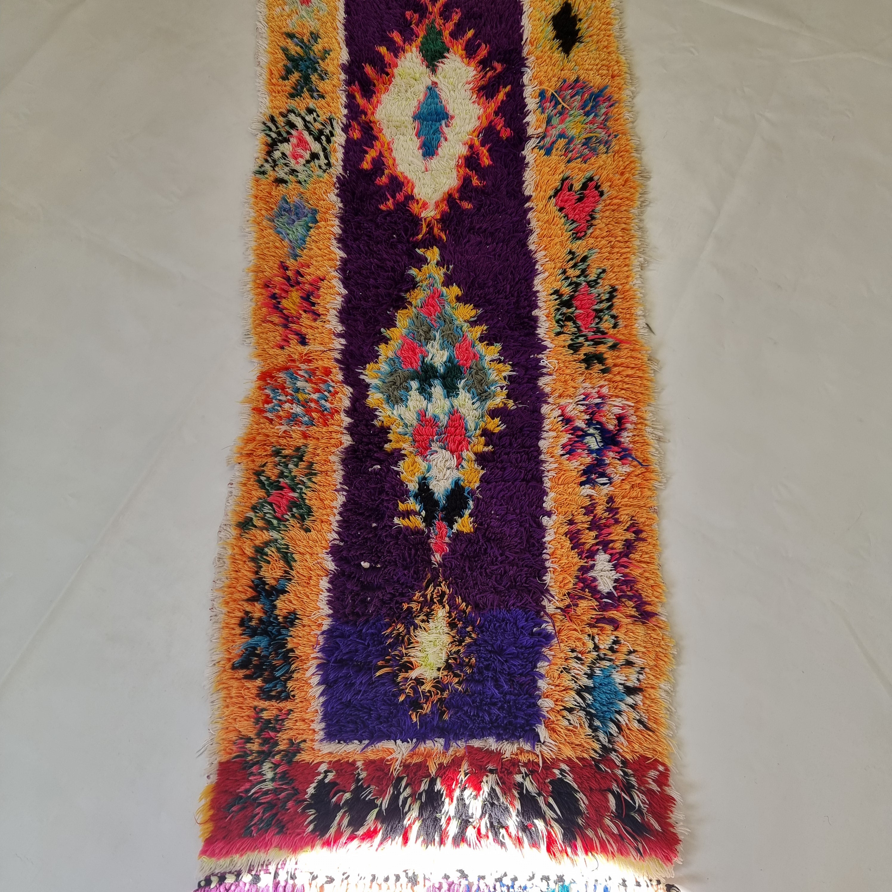 Vintage Colorful Boujaad Runner Rug - 8.10 x 2.8 Ft Irregular Handknotted Moroccan Hallway Rug MoroccanBazzArts