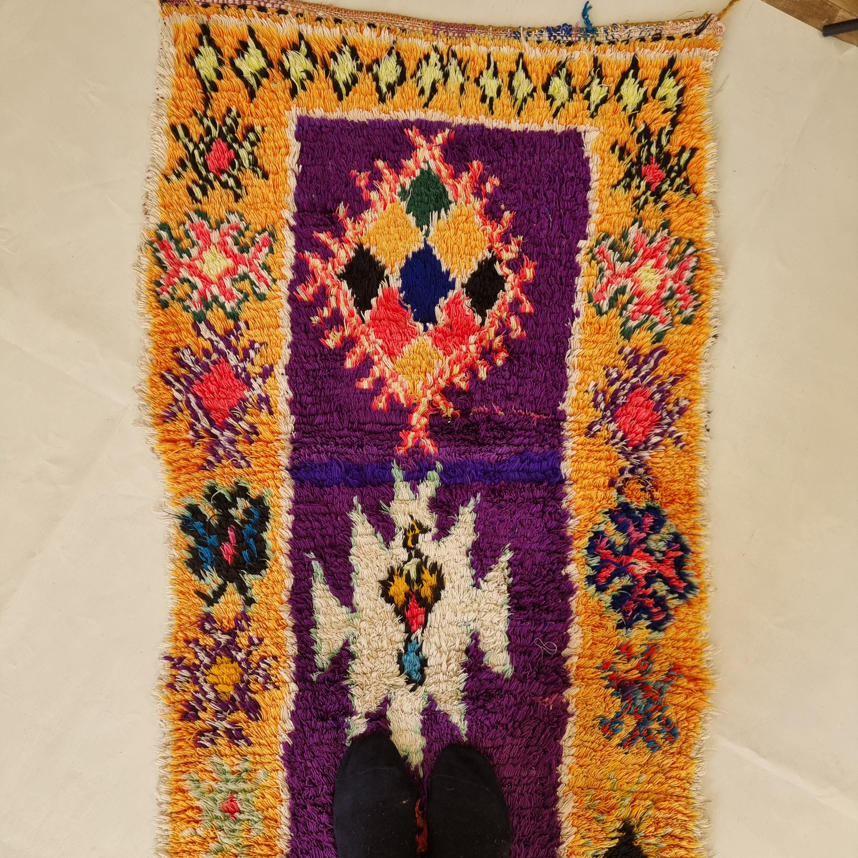 Vintage Colorful Boujaad Runner Rug - 8.10 x 2.8 Ft Irregular Handknotted Moroccan Hallway Rug MoroccanBazzArts