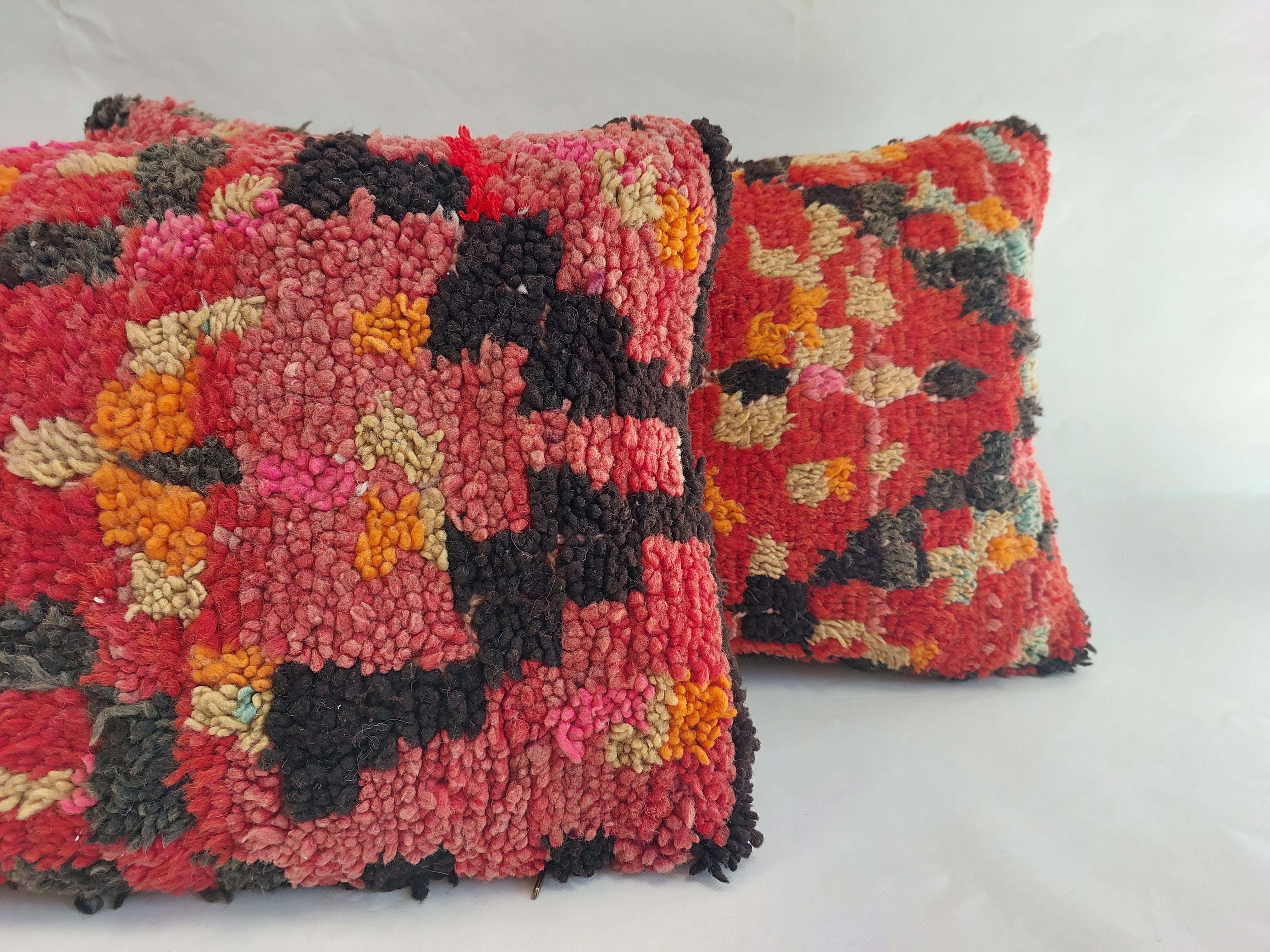 Authentic Aït Bou Ichaouen Moroccan Pillow 17x27 | Original Handmade Berber Wool Lumbar Cushion | Colorful Boho Textured Throw Pillow Cover MoroccanBazzArts