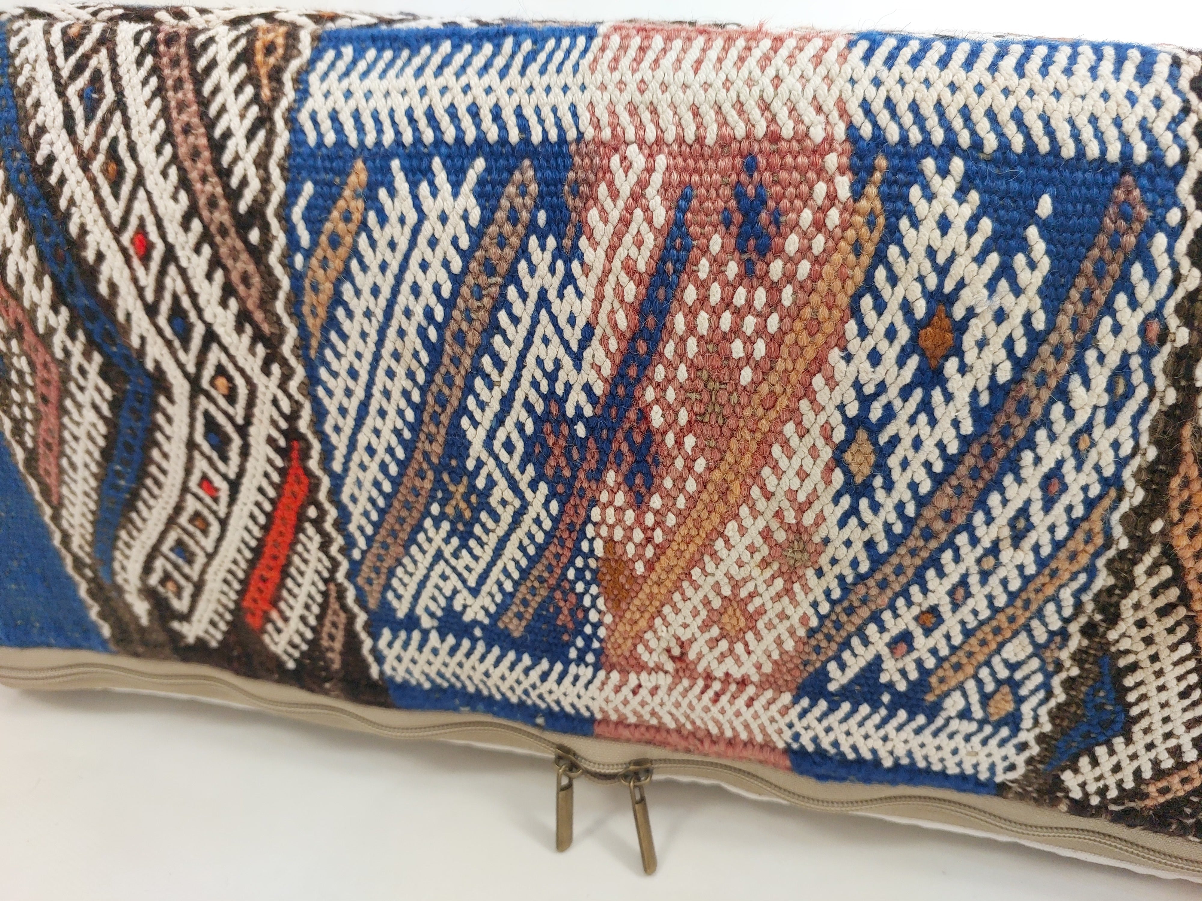 Vintage Berber Kilim Square Pouf – Authentic Moroccan Blue Ottoman & Boho Floor Pillow MoroccanBazzArts