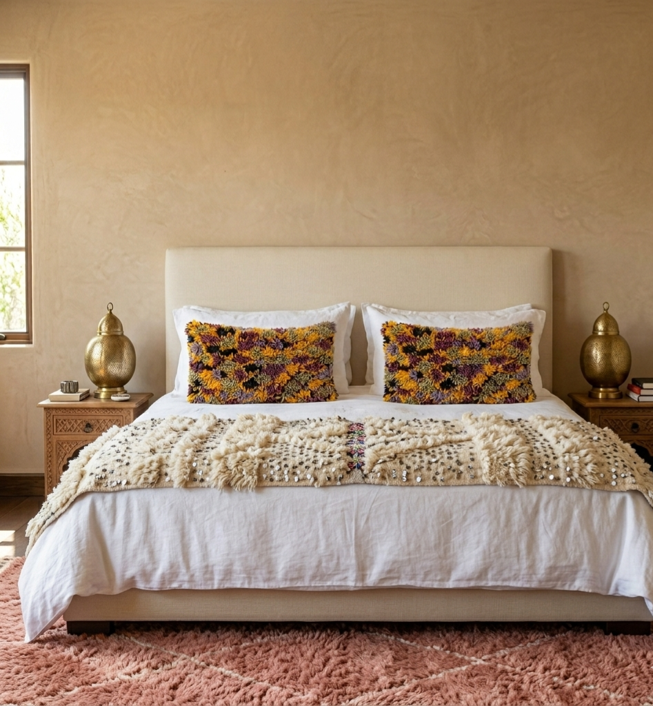 Authentic Aït Bou Ichaouen Berber Lumbar Pillow | Vintage Hand-Knotted Wool | 14" x 25" MoroccanBazzArts